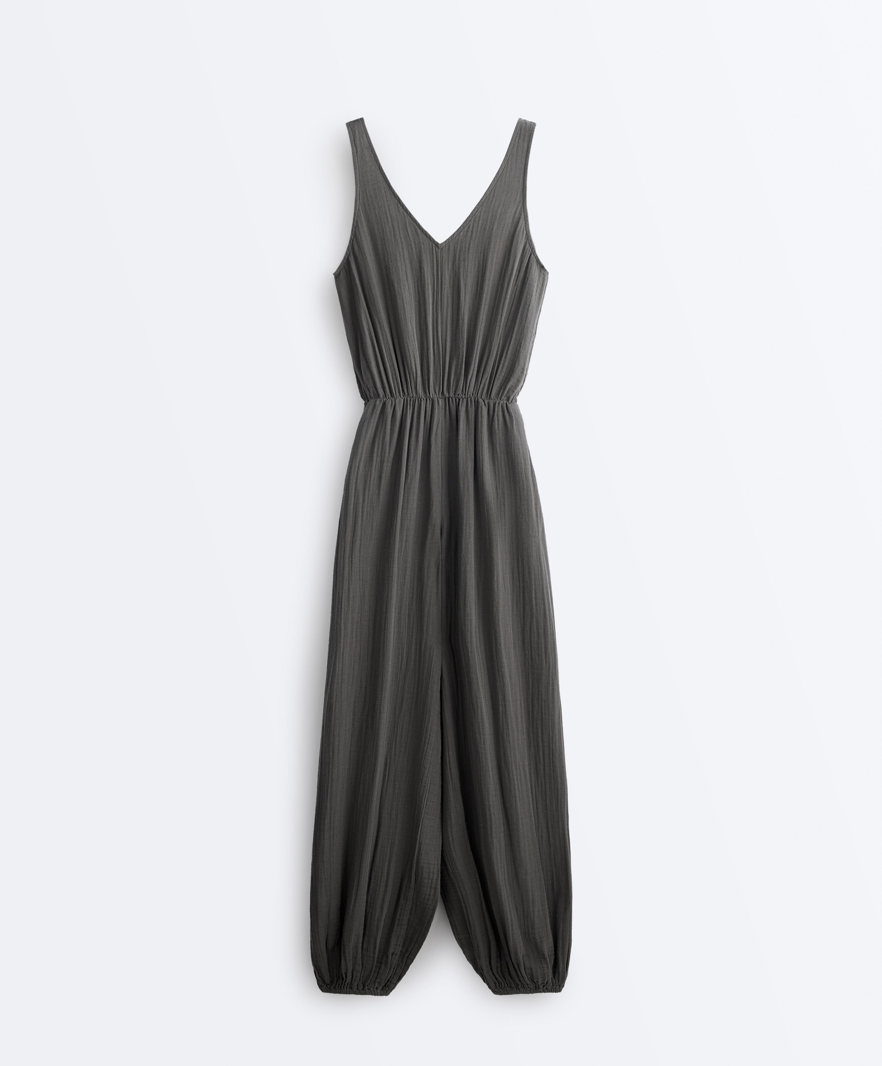 100% cotton crinkle long jumpsuit — ASPHALT