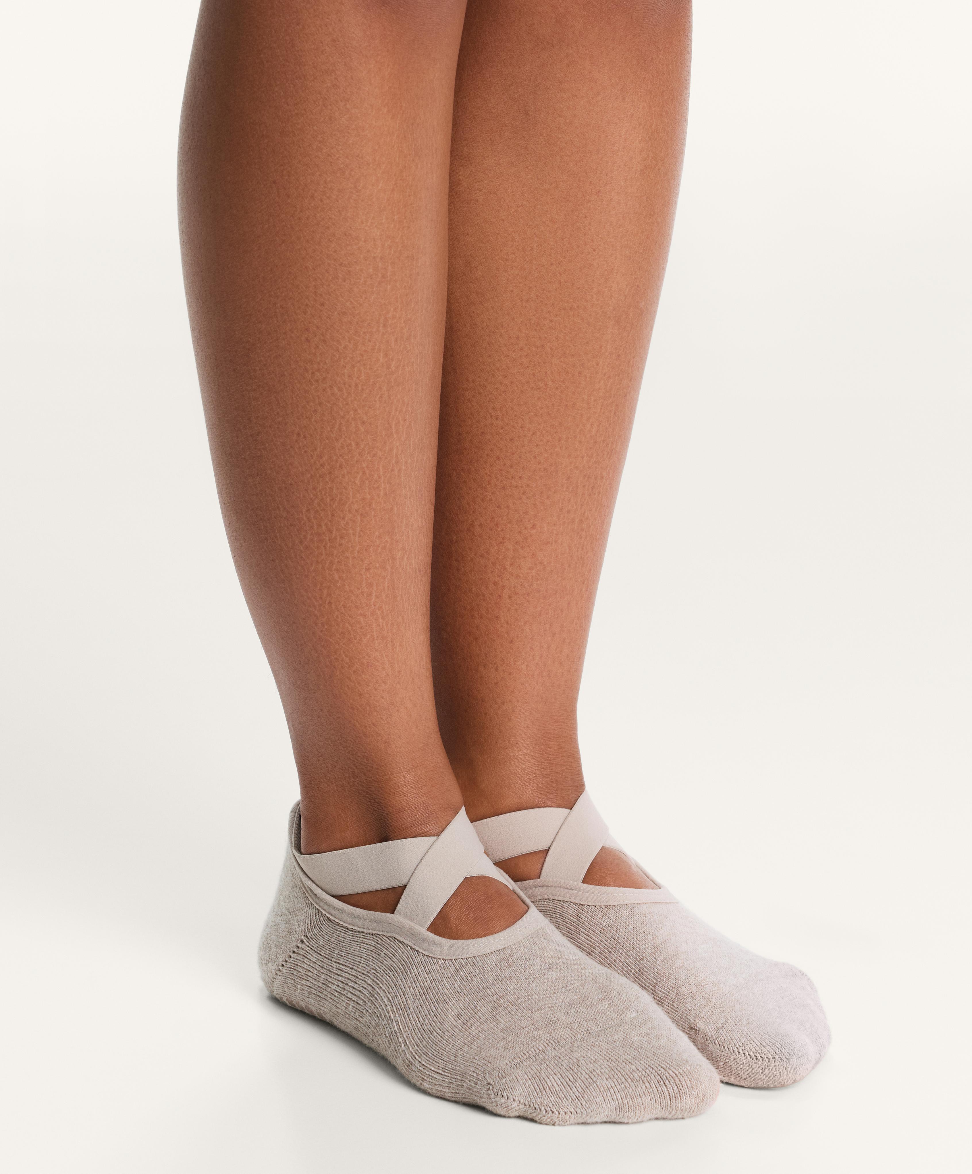2 pairs of padded cotton blend yoga and Pilates socks with crossover straps — BARLEY