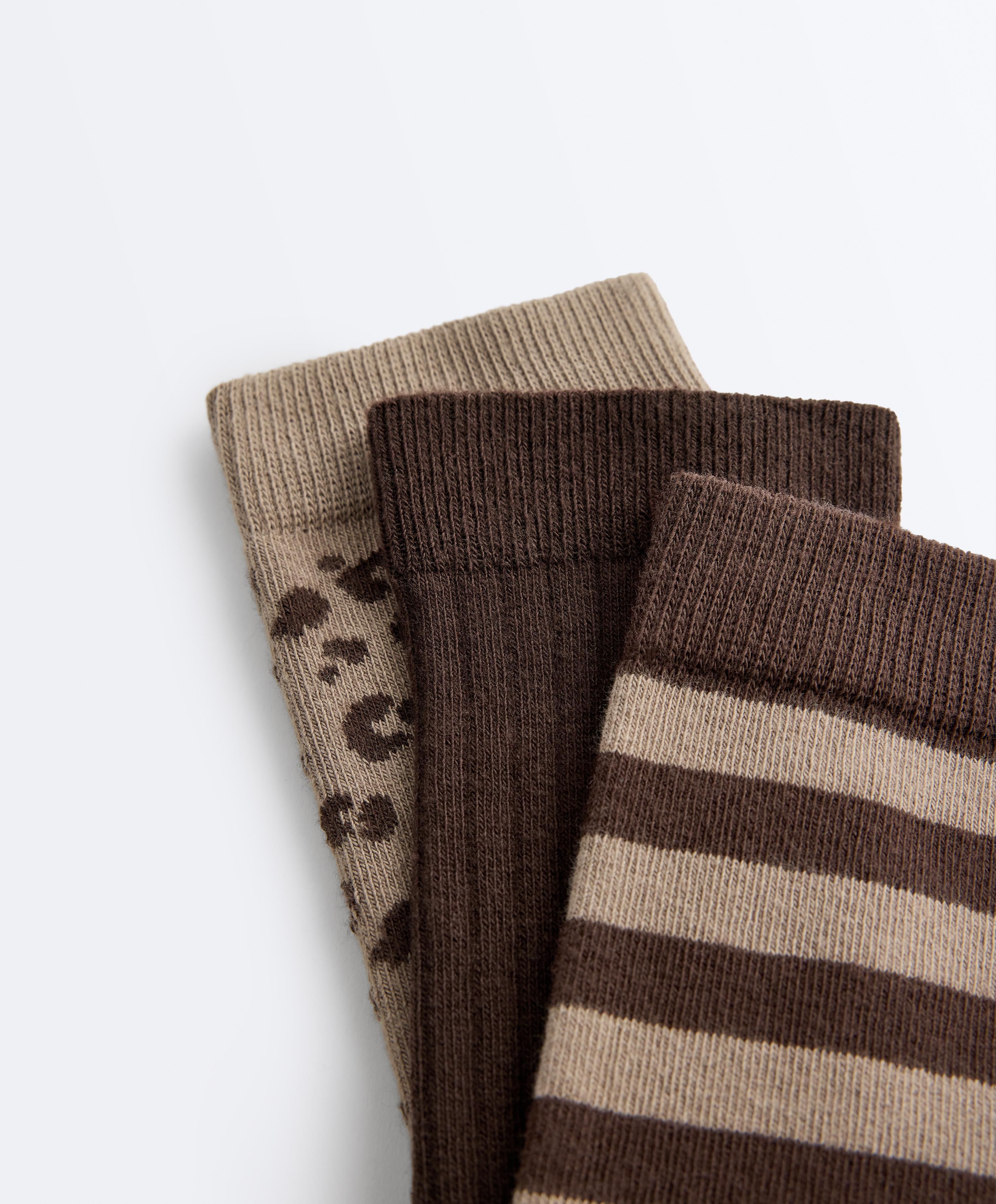 3 pairs of cotton blend classic socks — TAN MELANGE