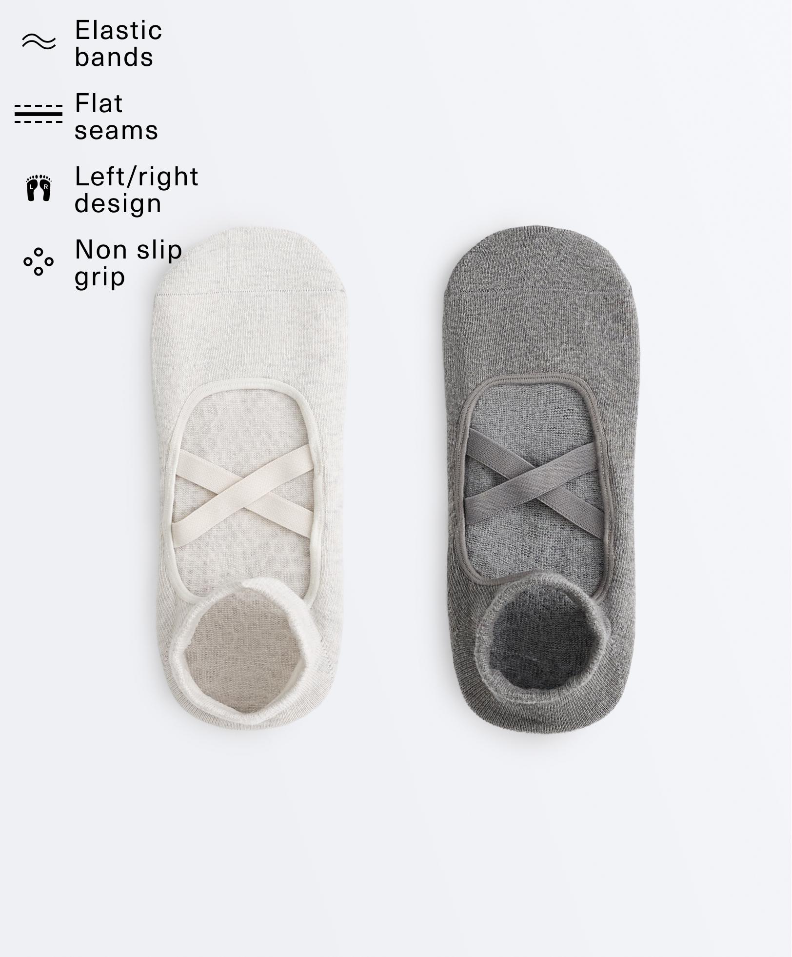 2 pairs of crossover strap cotton blend yoga and Pilates sneaker socks — PALE GREY MELANGE