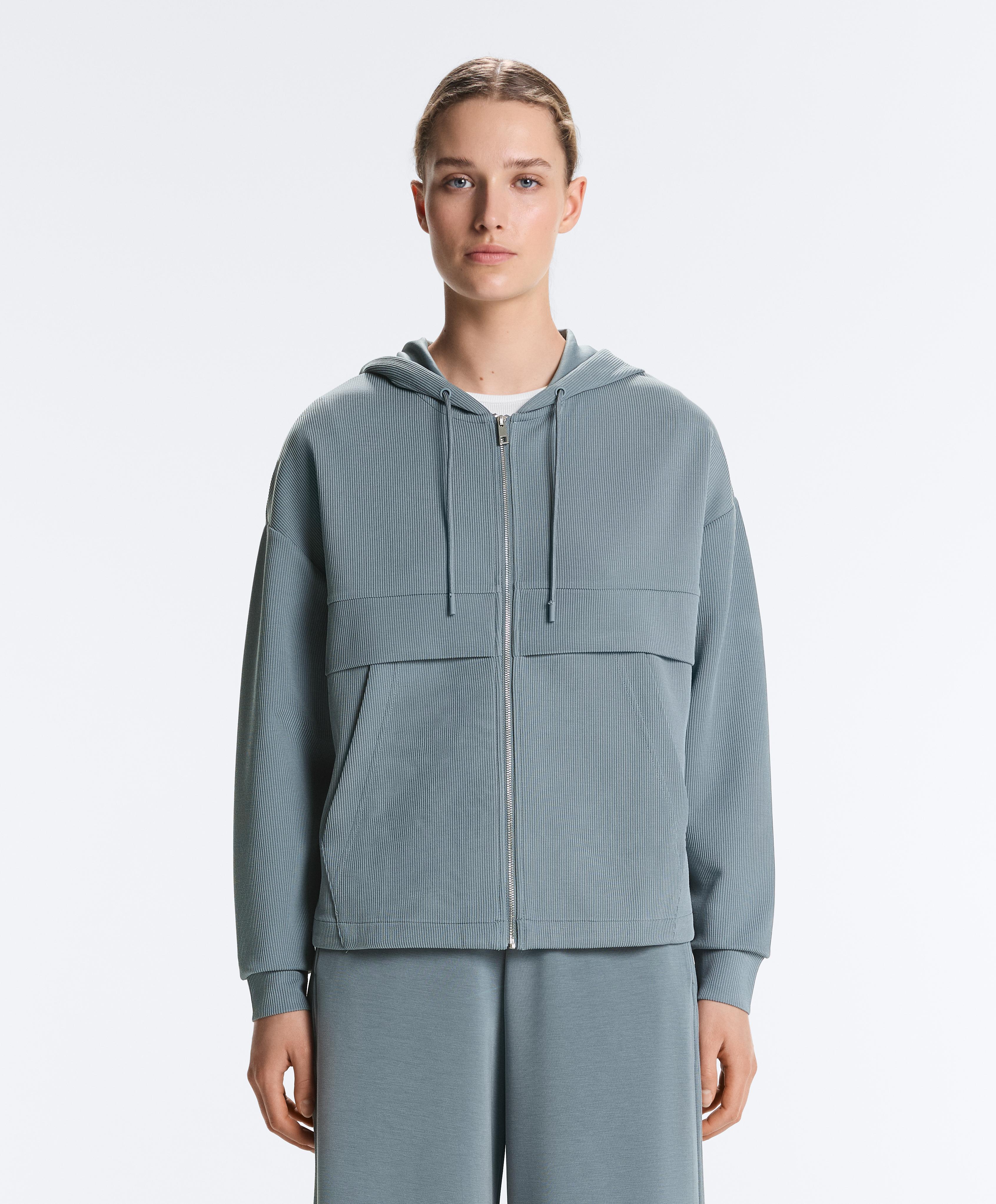 Soft-touch modal zip rib sweatshirt — DARK GREY-BLUE