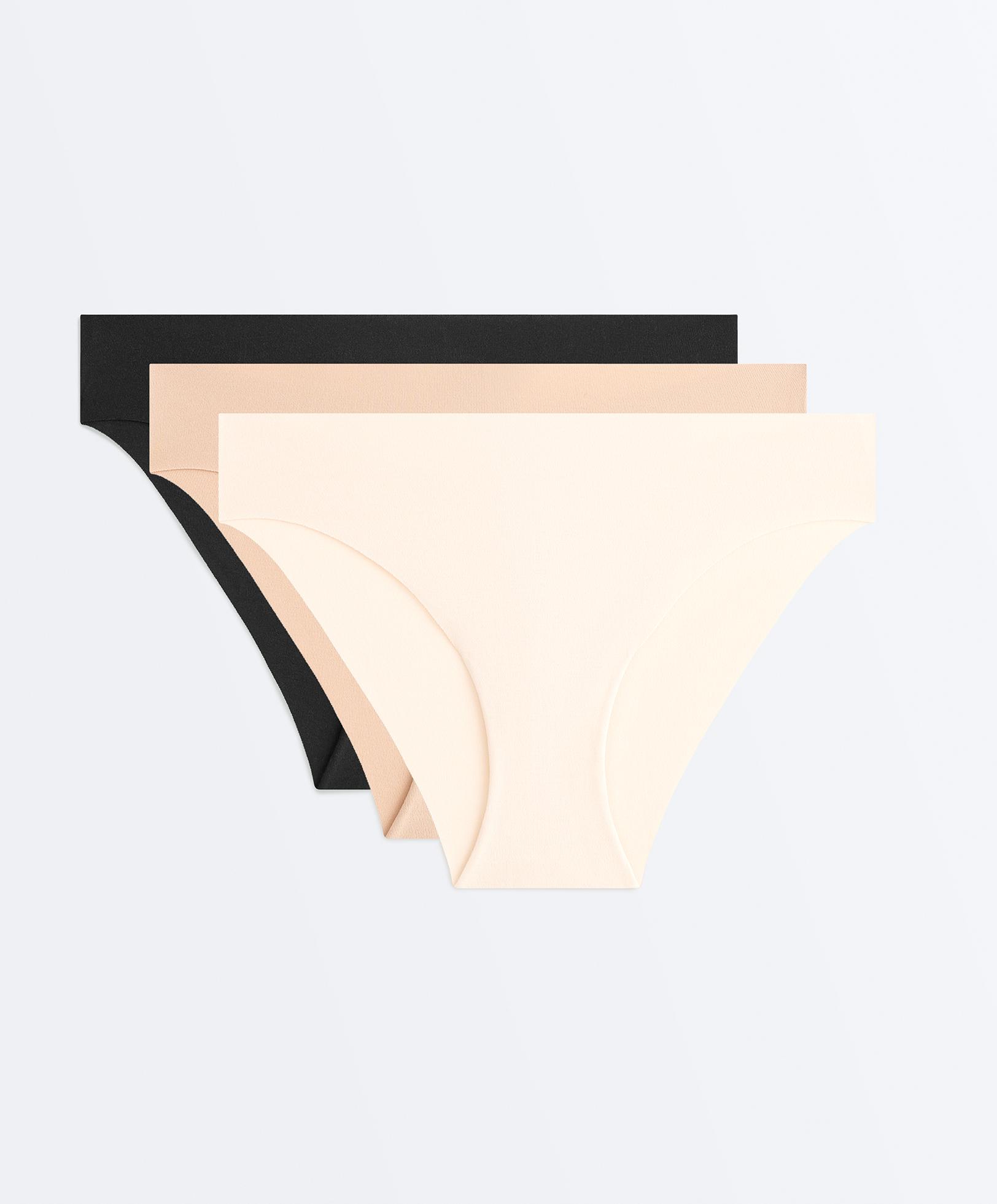 3 invisible laser cut cotton blend classic briefs — BEIGE