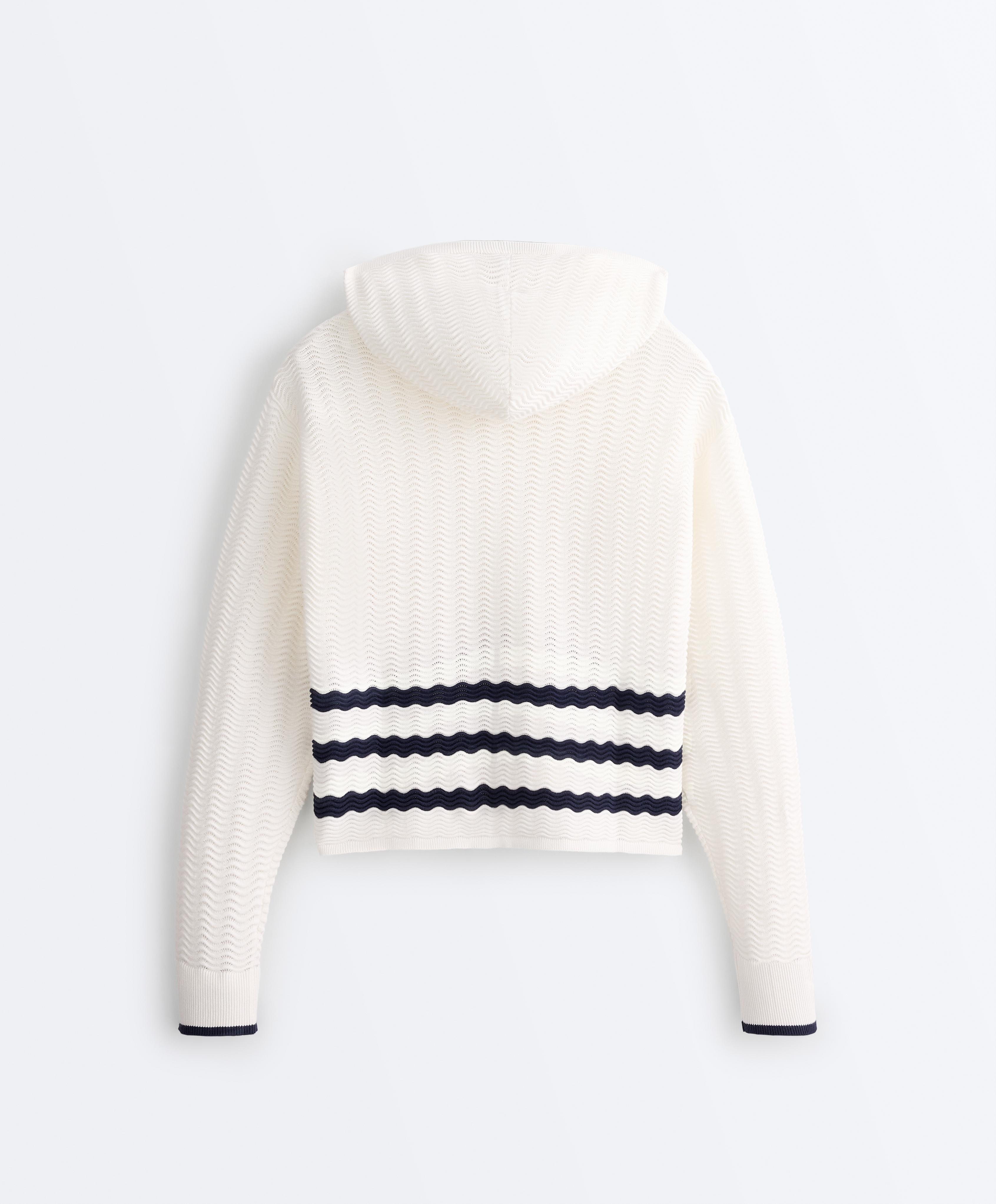 Wave knit hooded jacket — WHITE 