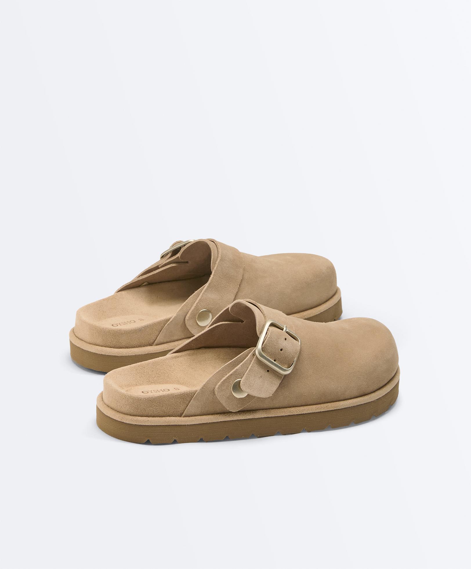 Buckled split-leather mules — TOASTED BROWN