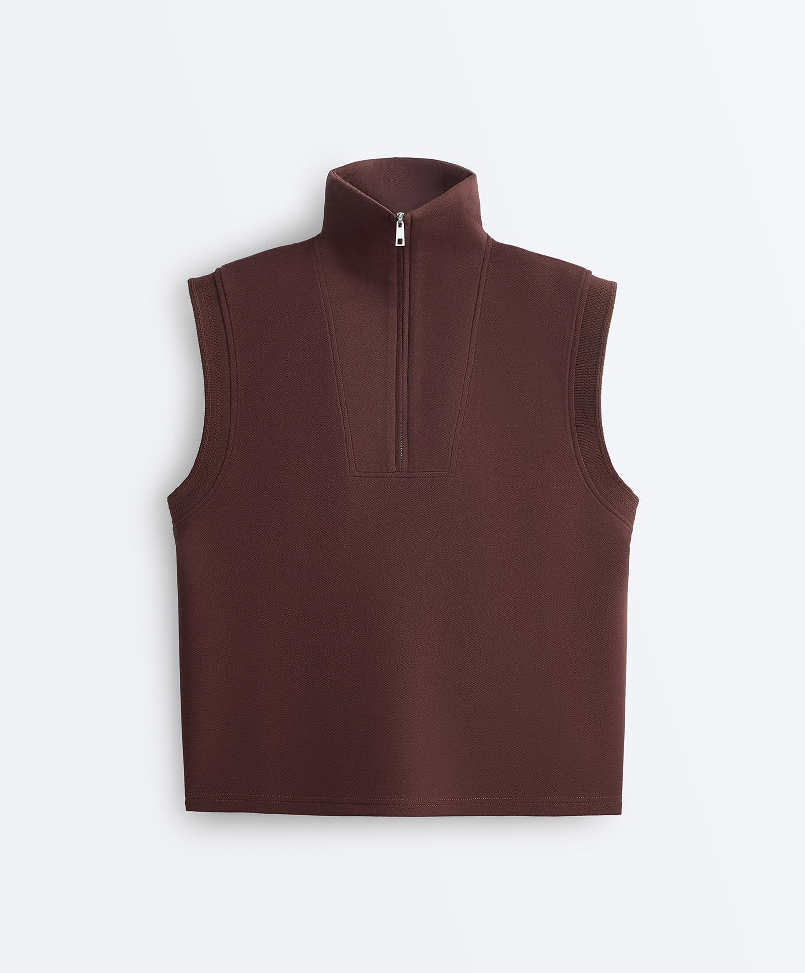 Cotton piqué sleeveless vest — CHOCOLATE