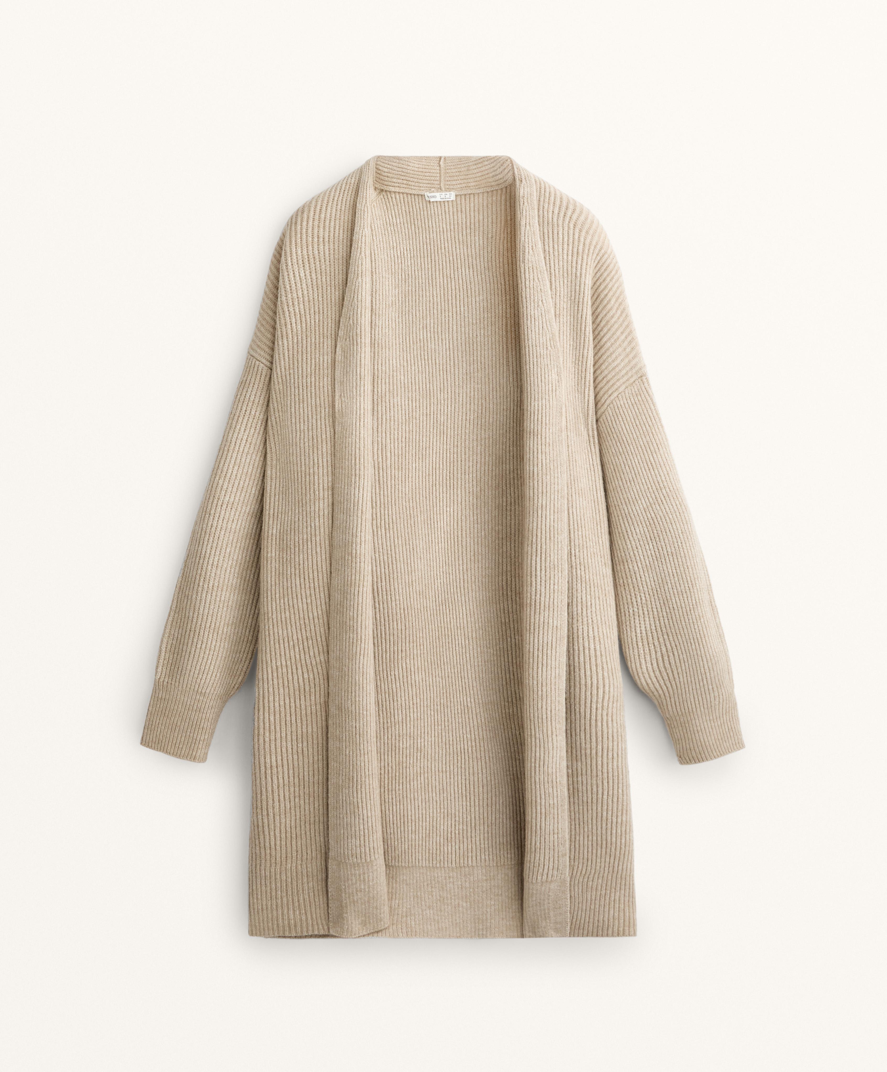 Cardigã comprido em malha rib Cardigã comprido em malha rib