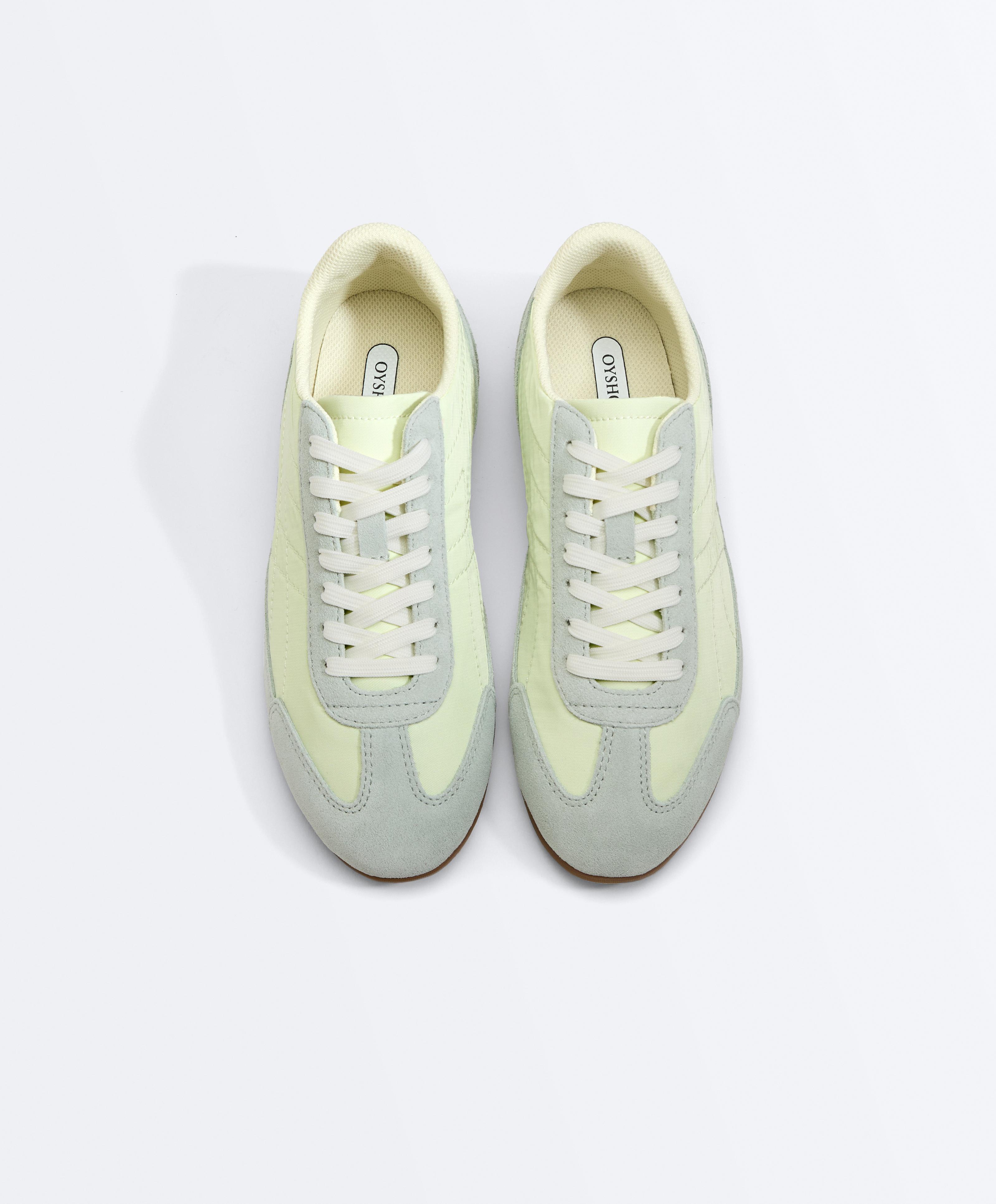Combined split-leather and fabric trainers — GREEN