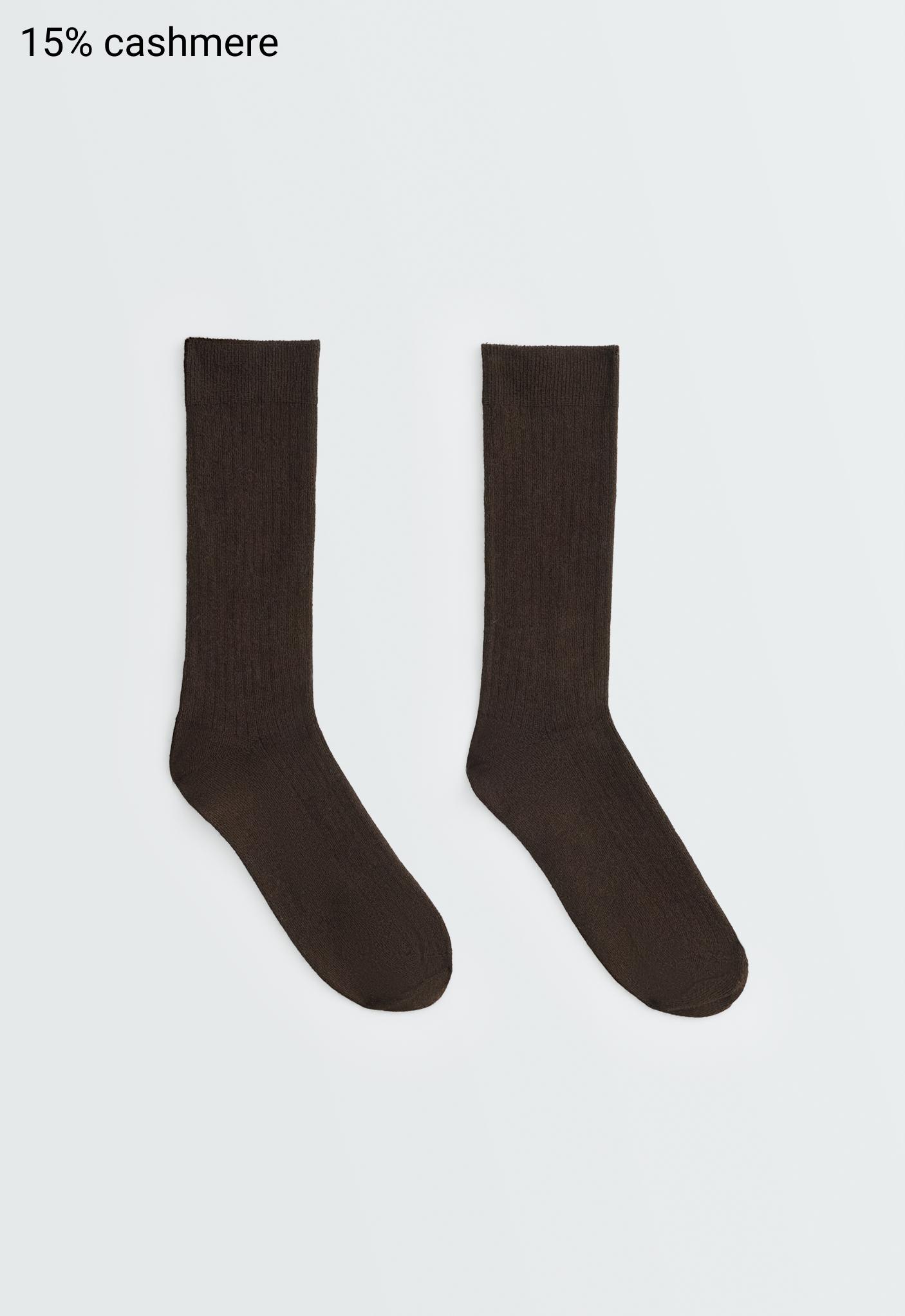 Ribbed modal blend socks with 15% cashmere — CHOCOLATE