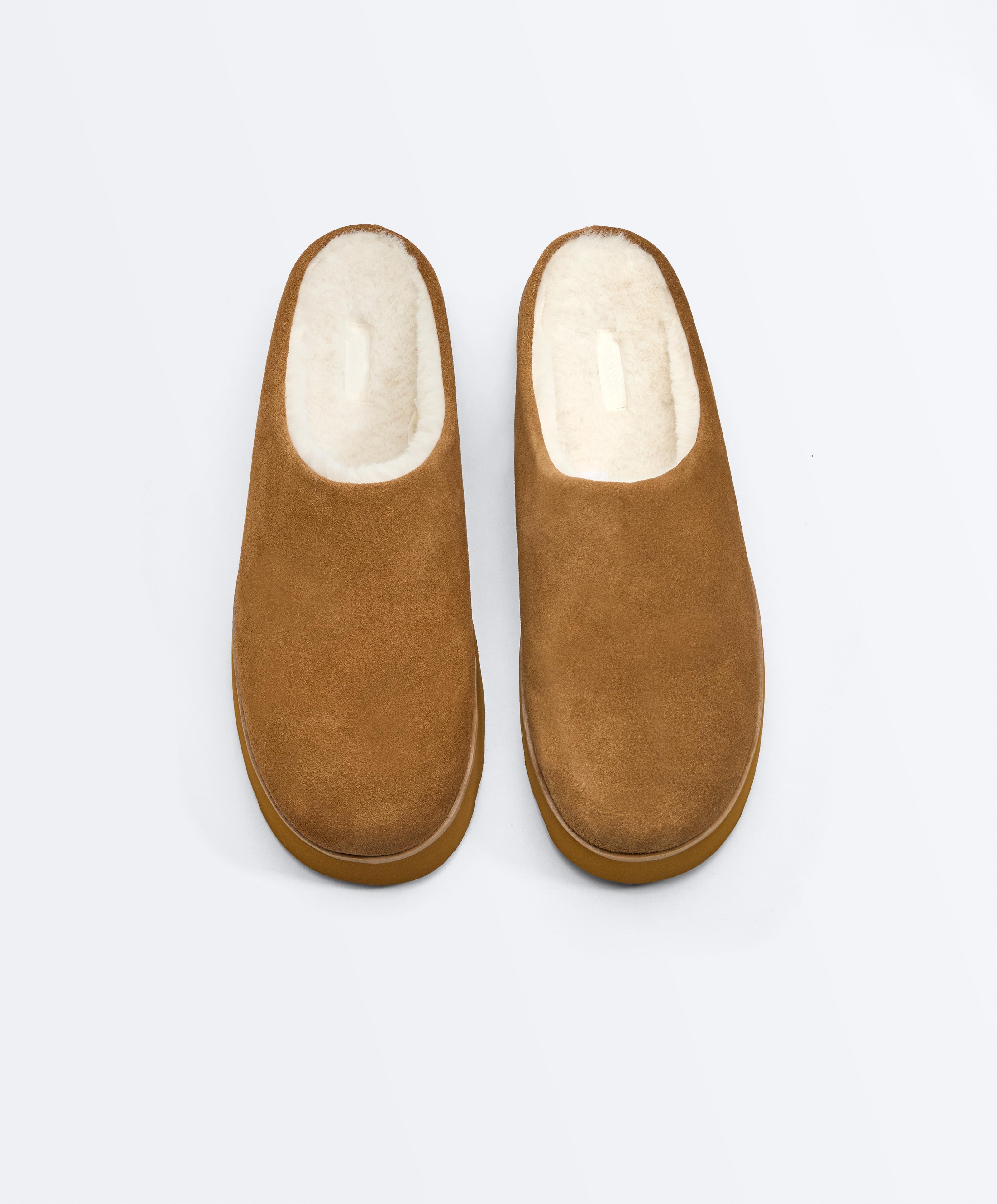 Faux-fur split-leather mules — LEATHER