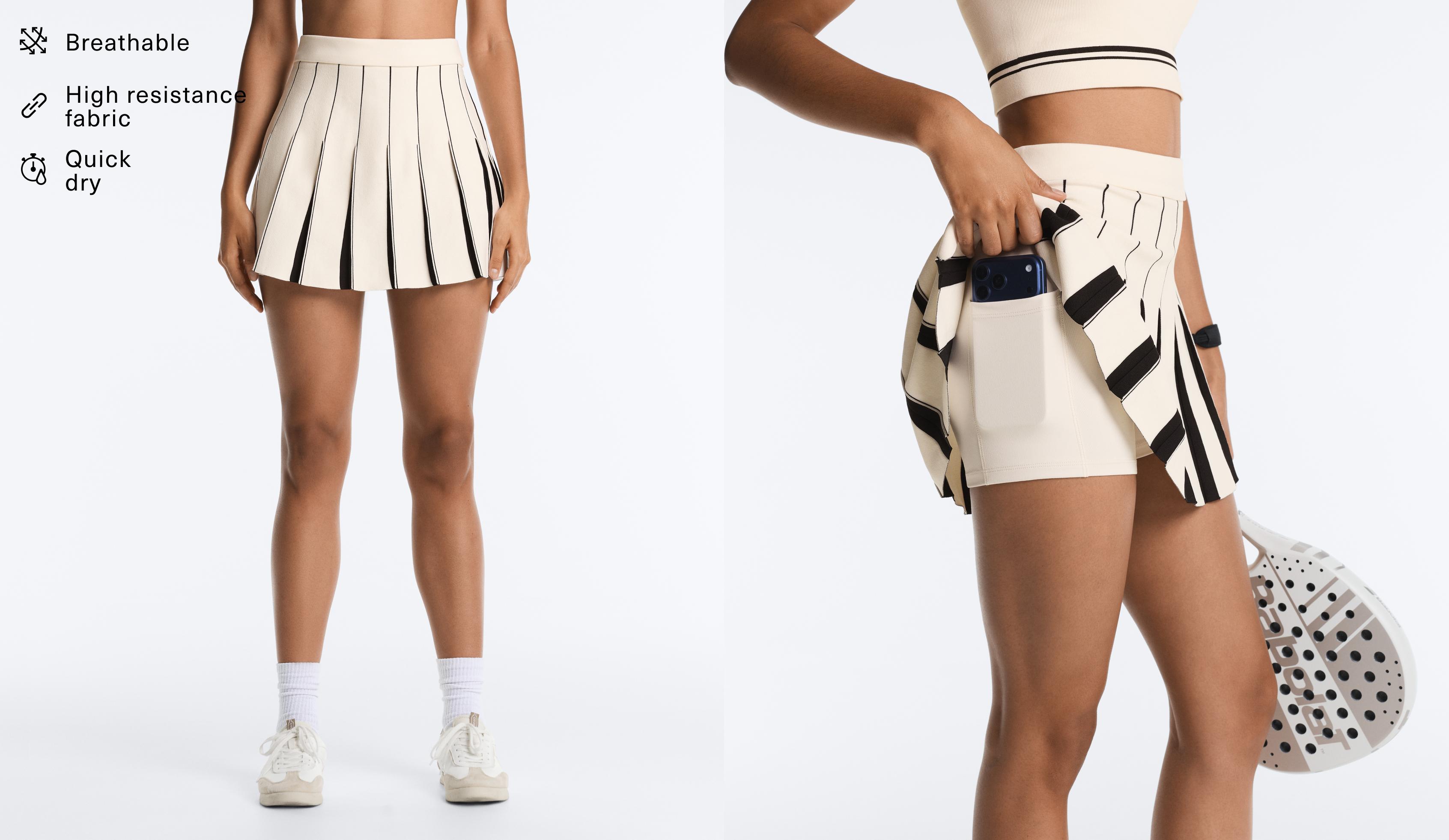 Short high rise seamless pleated skirt — PALE ECRU
