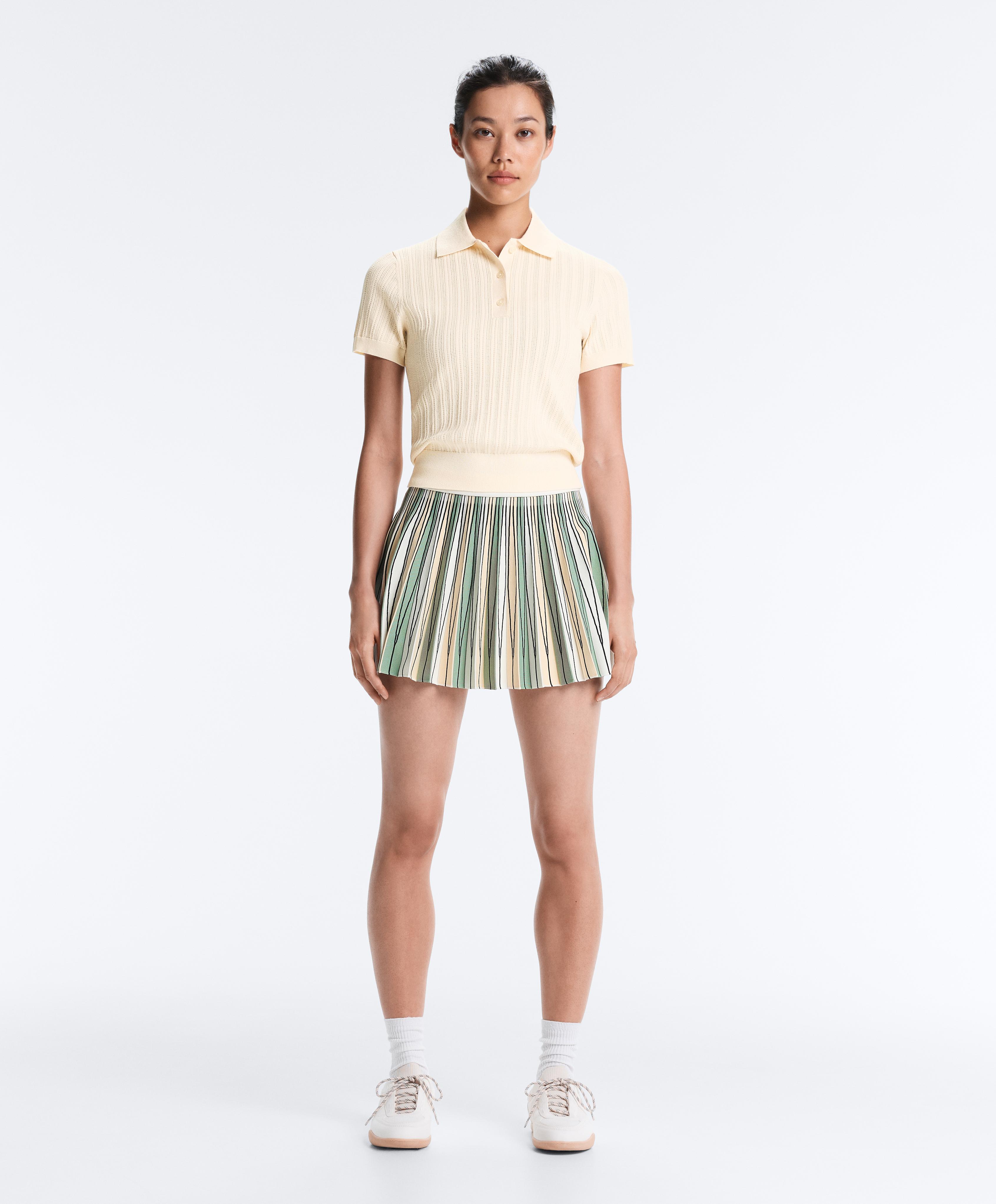 High rise seamless pleated skirt — PALE ECRU