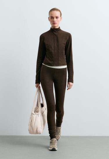 Fitted suede-effect jacket — Dark chocolate 1