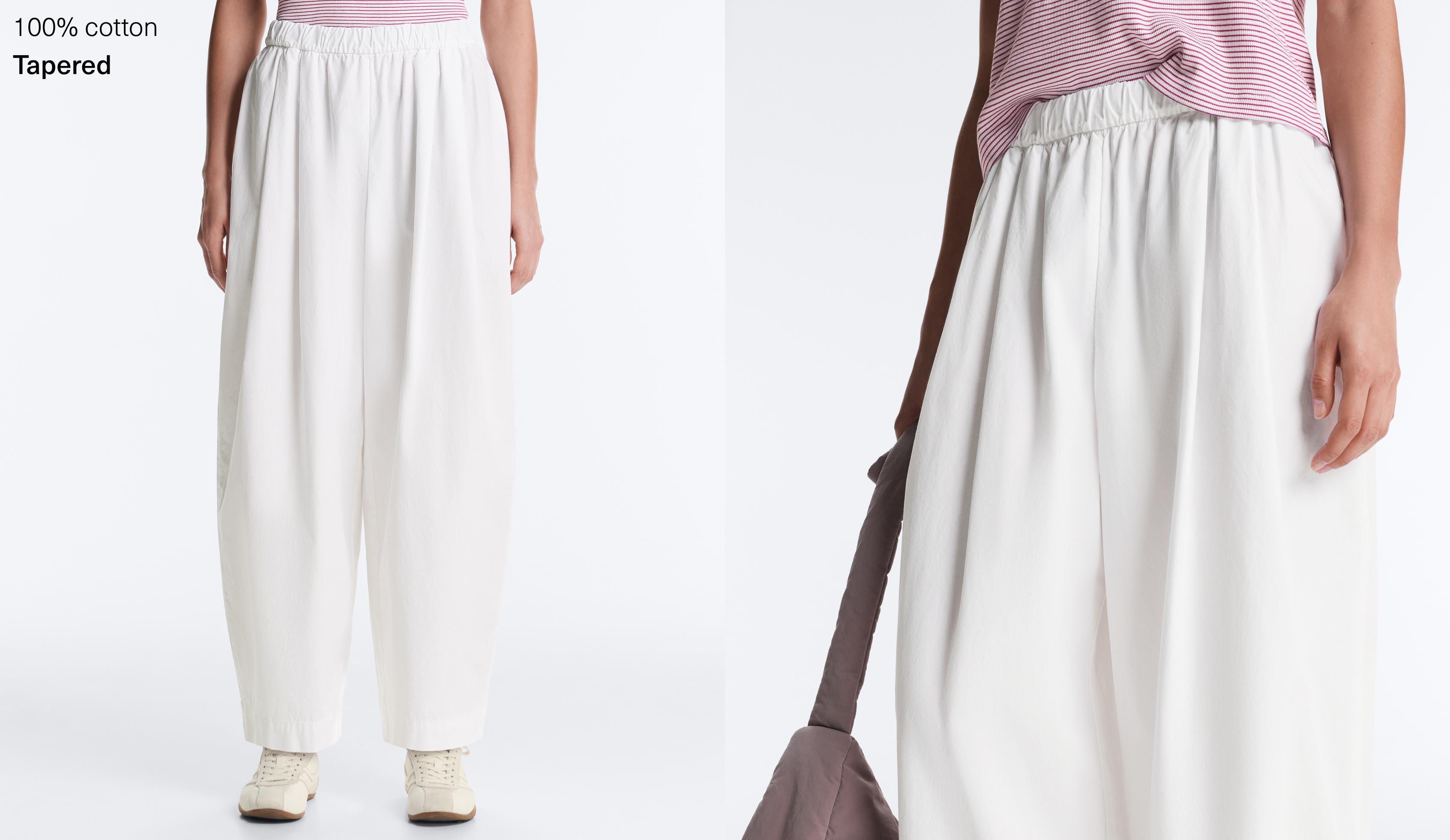 Pleated 100% cotton tapered trousers — WHITE 