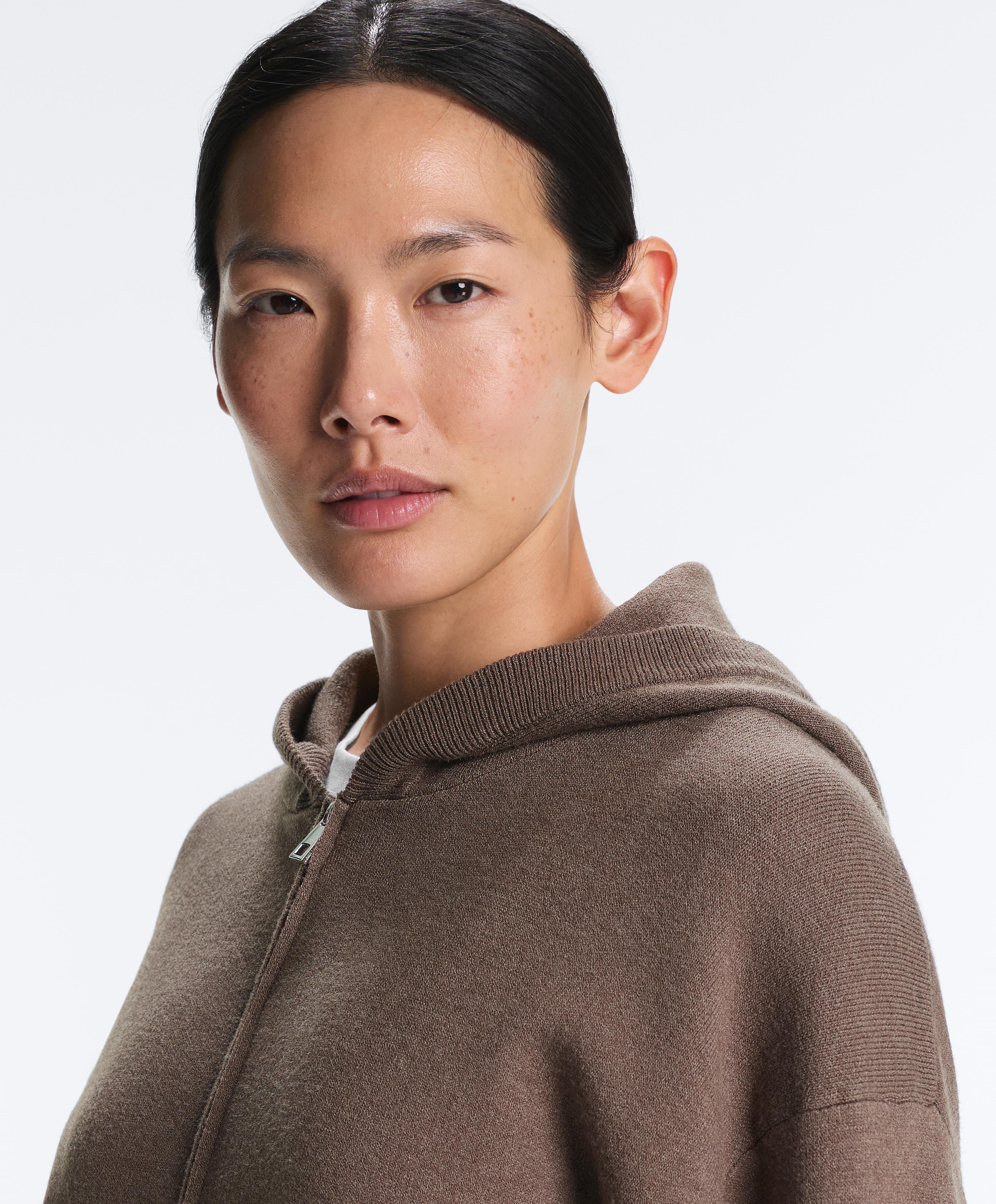 Knit hooded jacket with side details — WASHED TAUPE-MAUVE