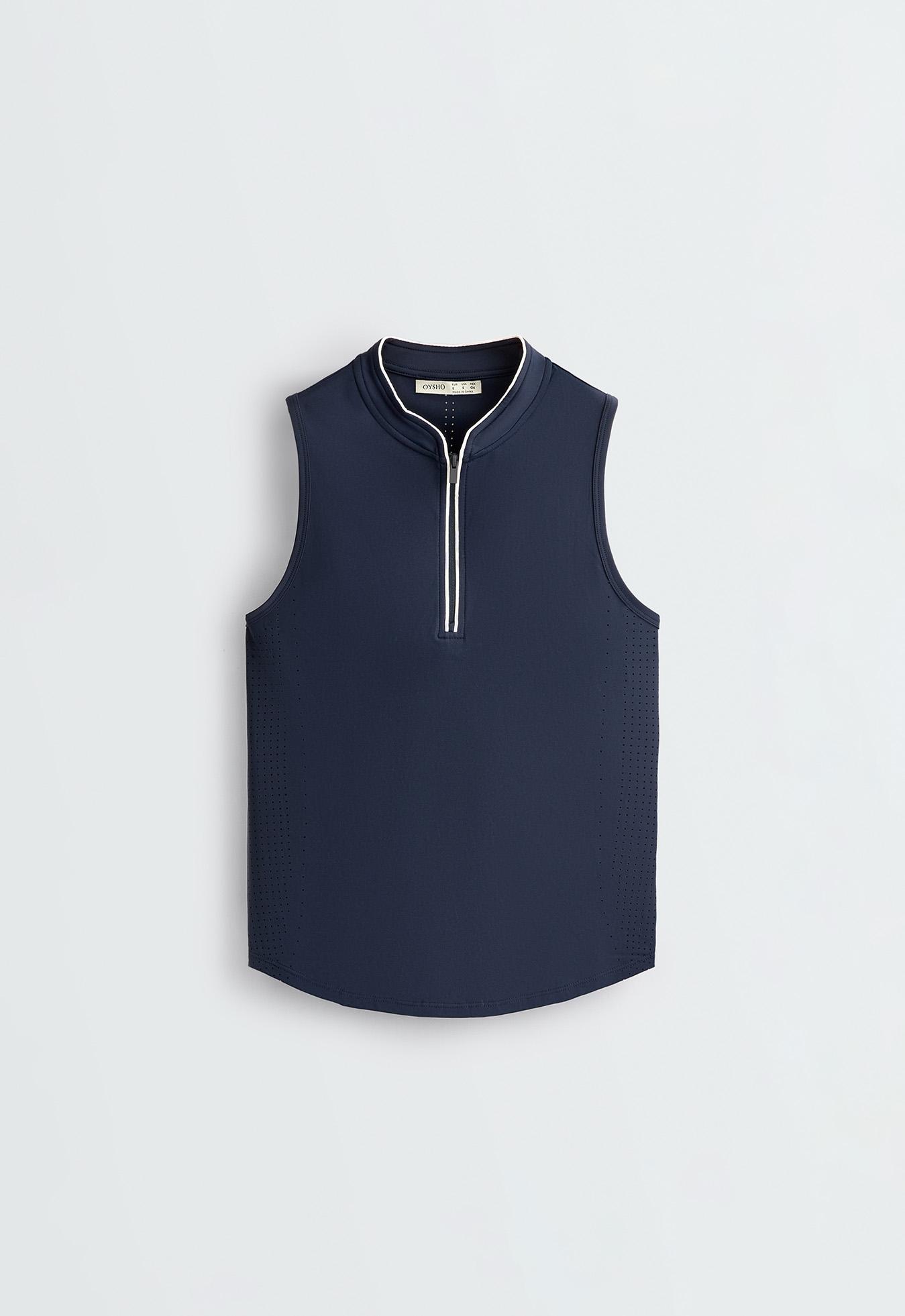 Technical sleeveless T-shirt with half zip — NAVY BLUE