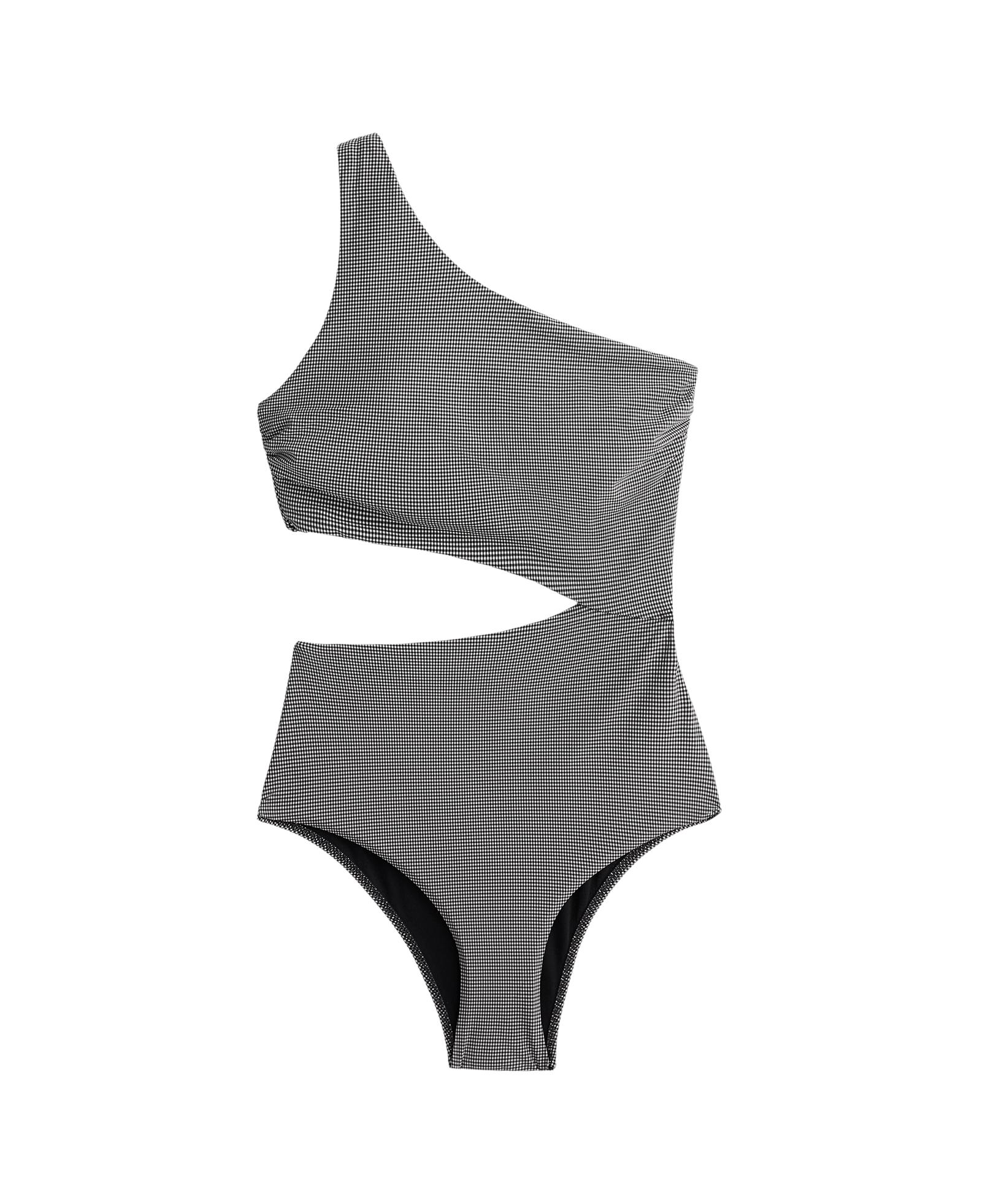 Mini gingham asymmetric trikini — BLACK