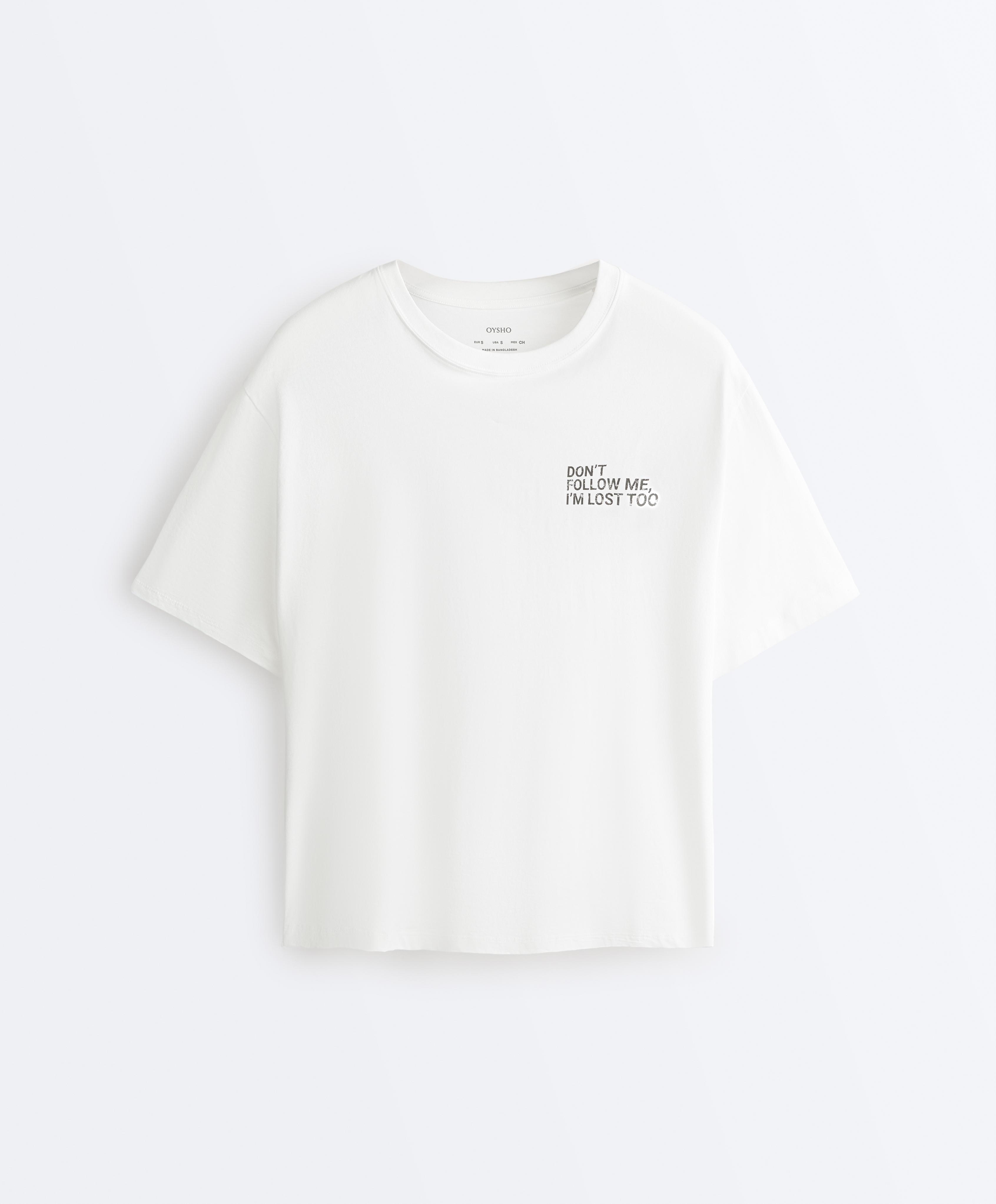 Boxy cotton blend T-shirt with slogan — WHITE