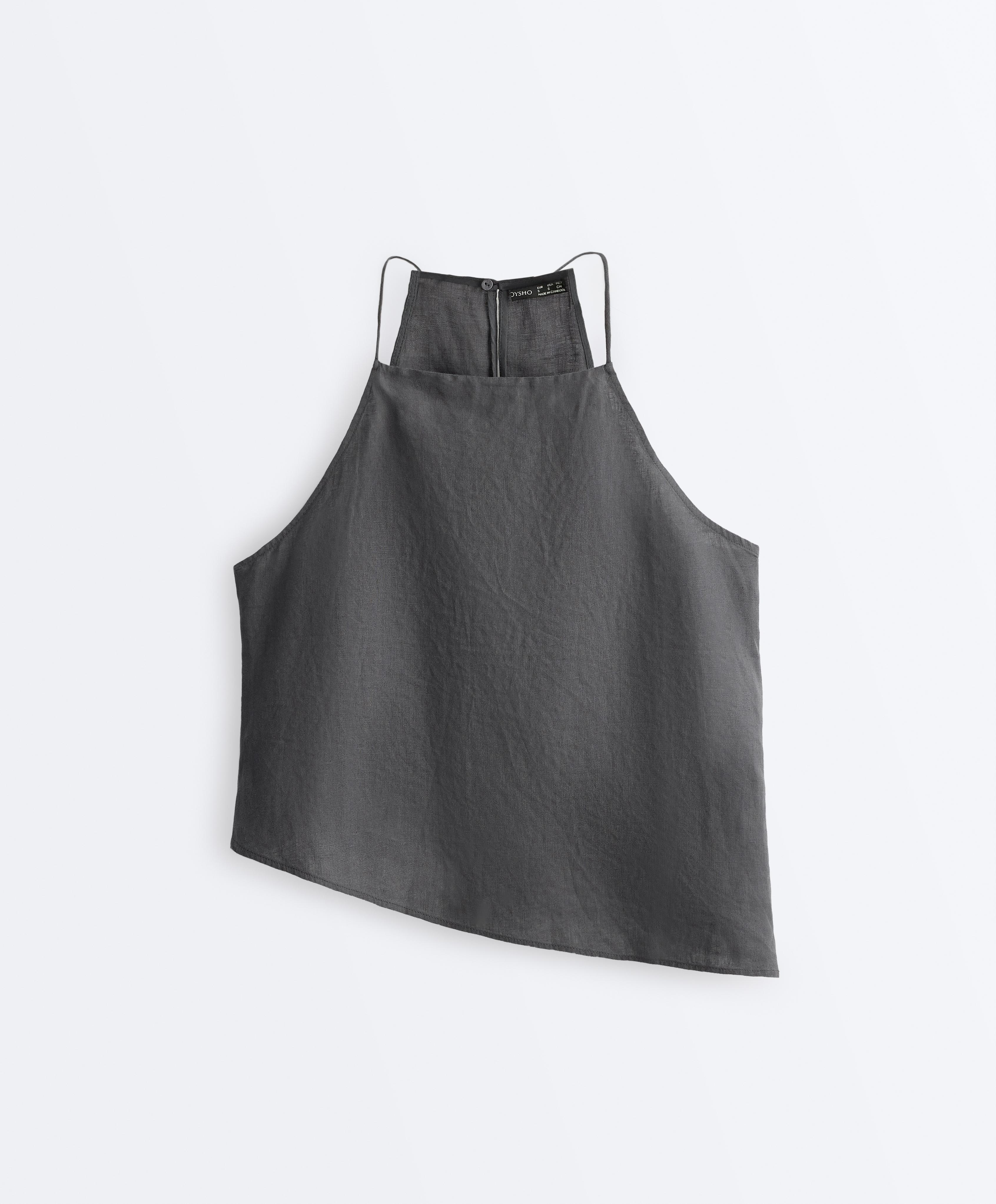 Asymmetric 100% linen sleeveless top — STEEL GREY