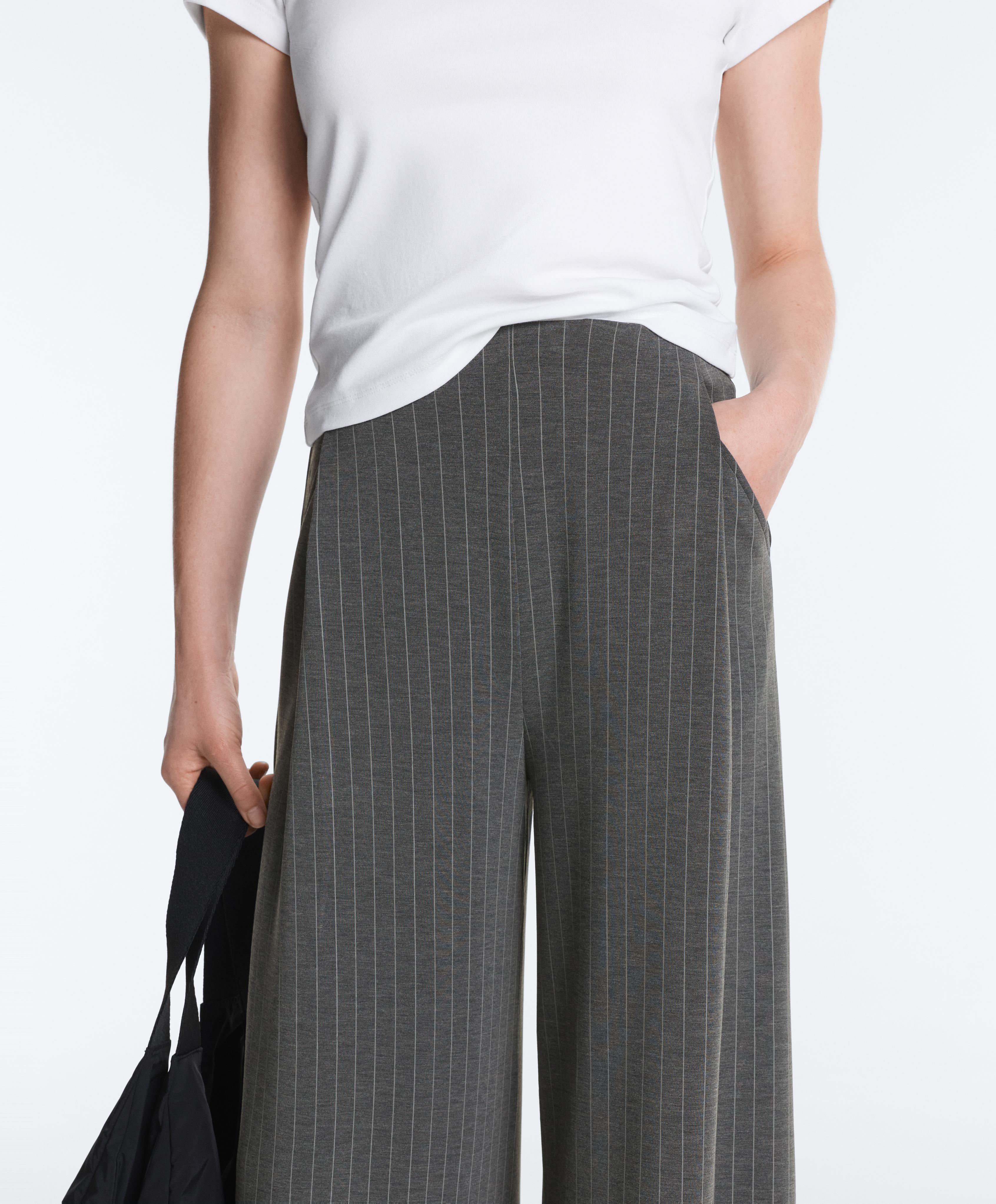 Soft-touch modal pinstripe wide-leg trousers — DARK GREY