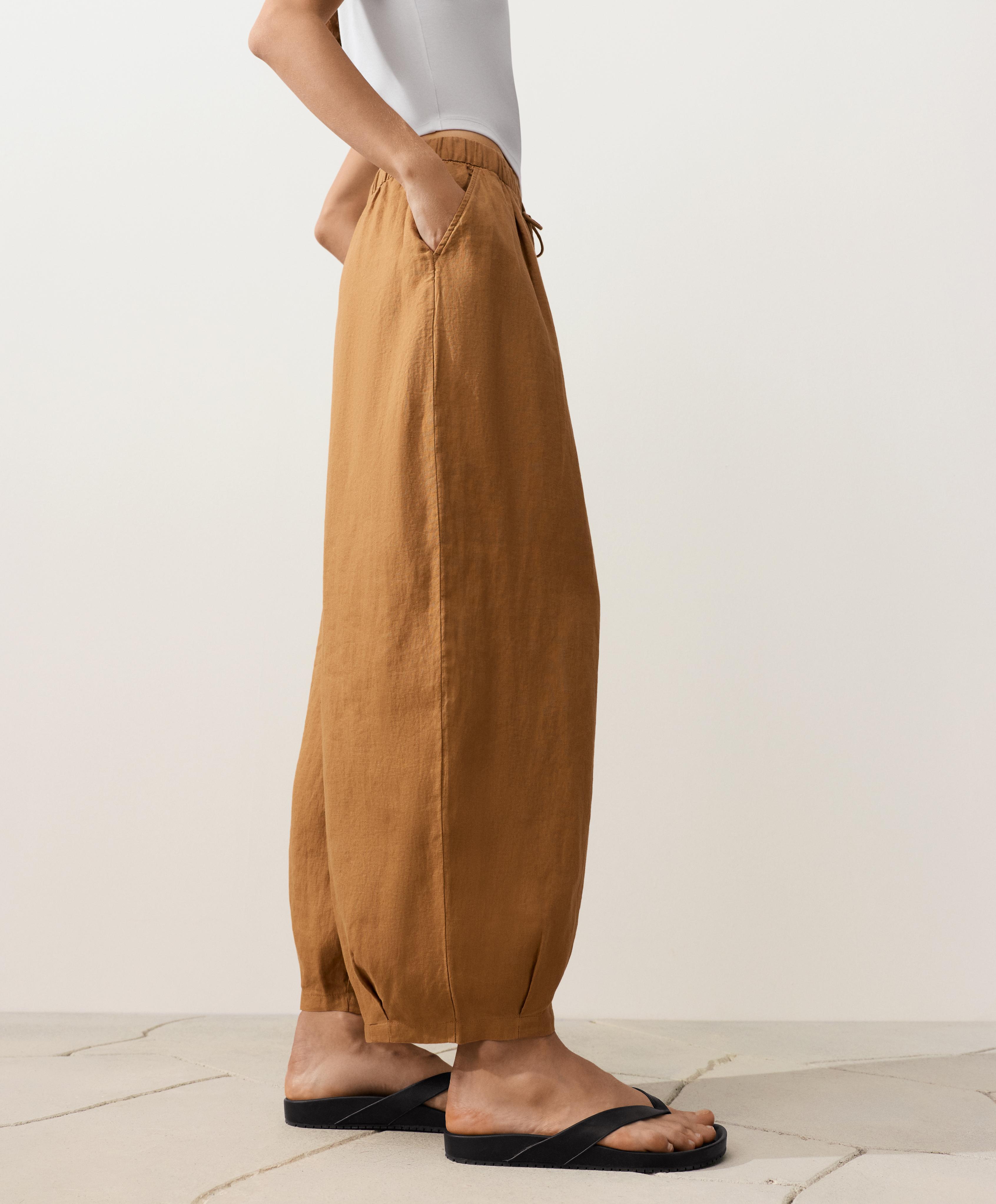 100% linen balloon trousers — MUSTARD
