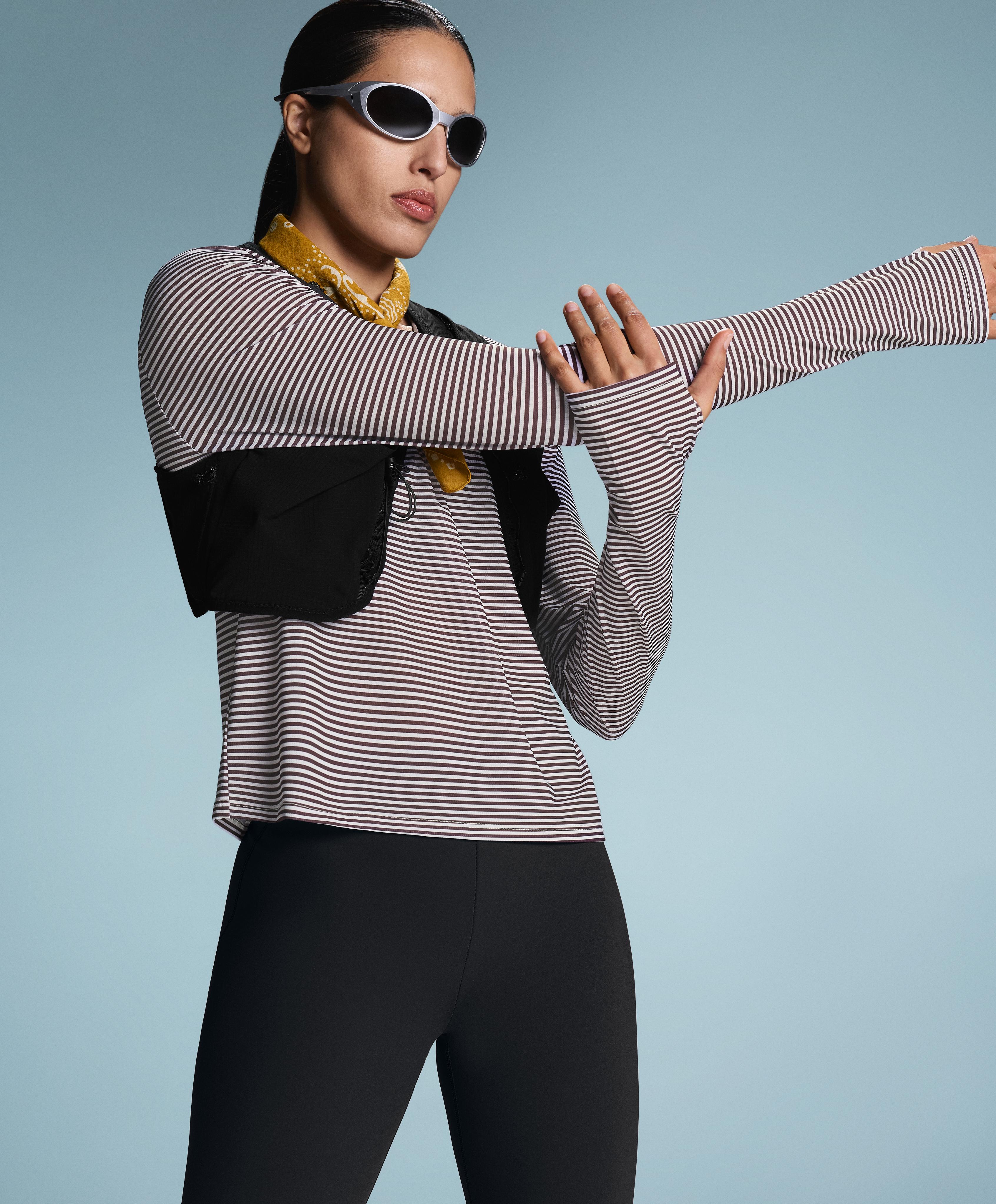 Striped long-sleeved technical T-shirt — BROWN