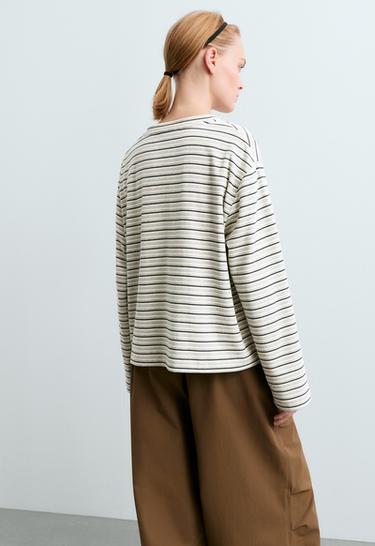 Relaxed long-sleeved cotton-blend striped t-shirt — PALE GREY 4
