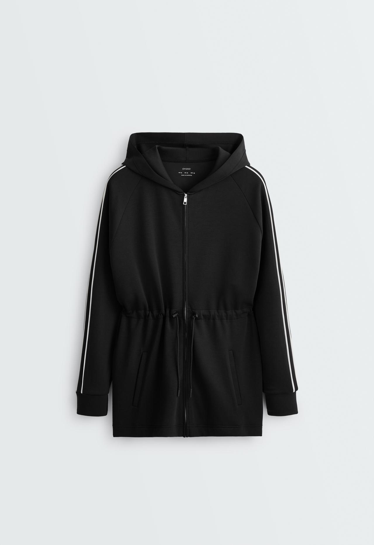 Long modal hooded jacket — BLACK