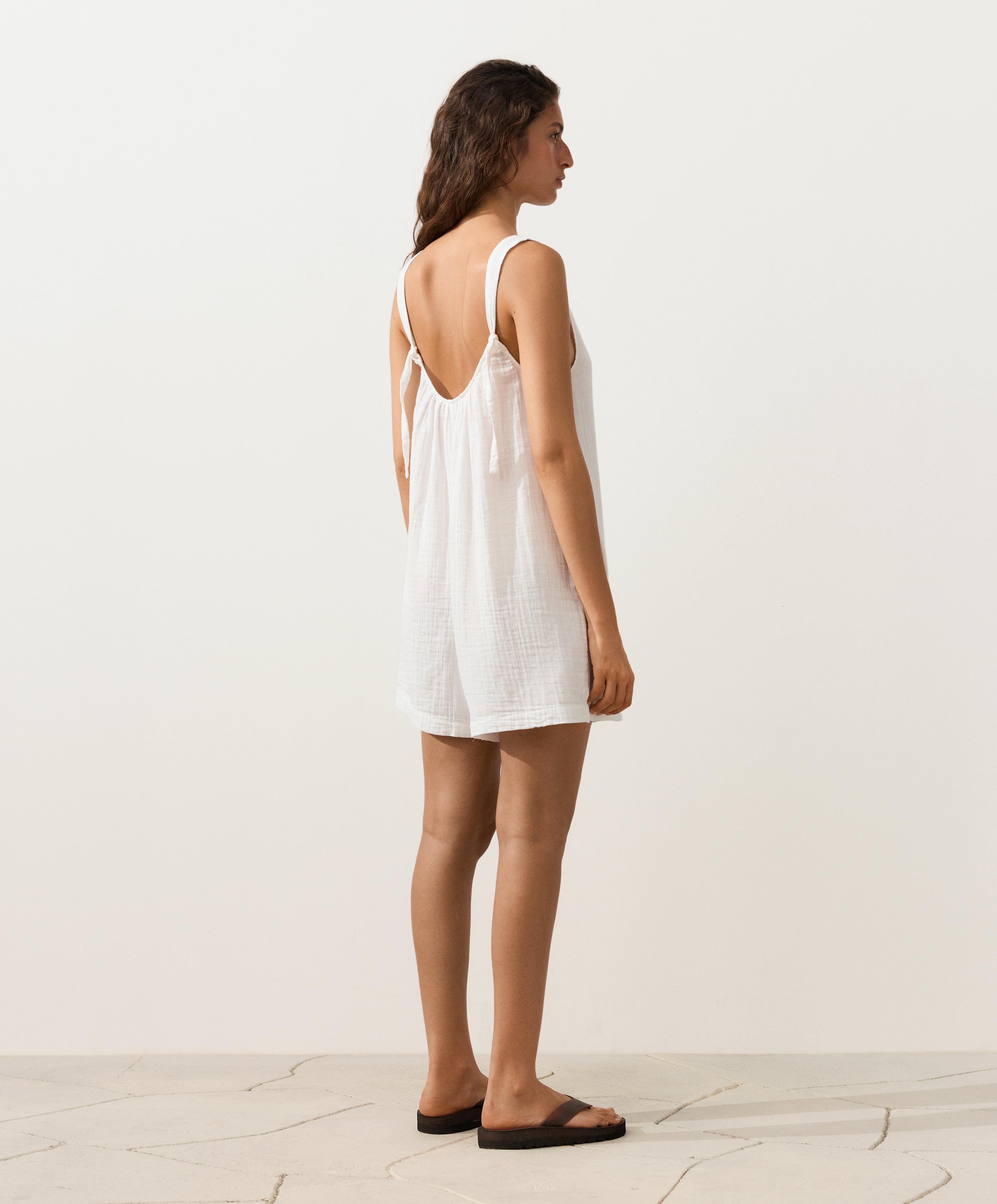 100% cotton gauze short jumpsuit — WHITE