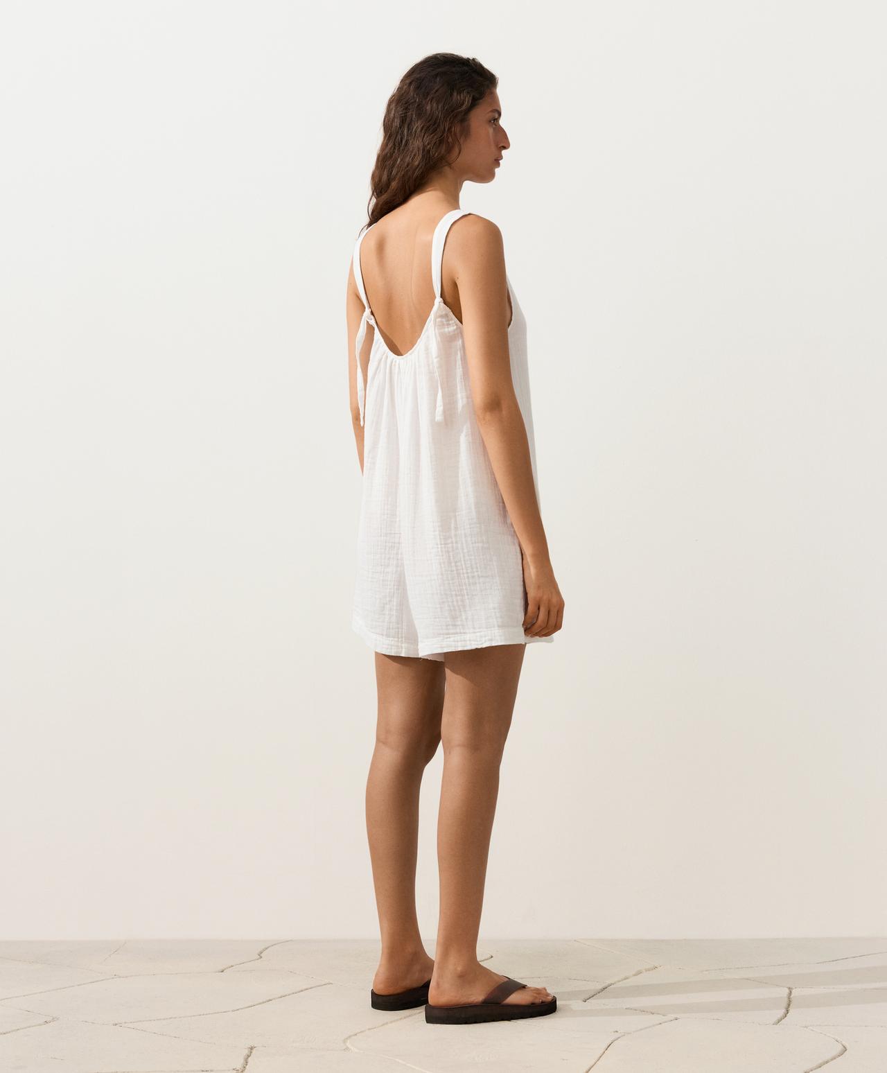 100% cotton gauze short jumpsuit — WHITE 