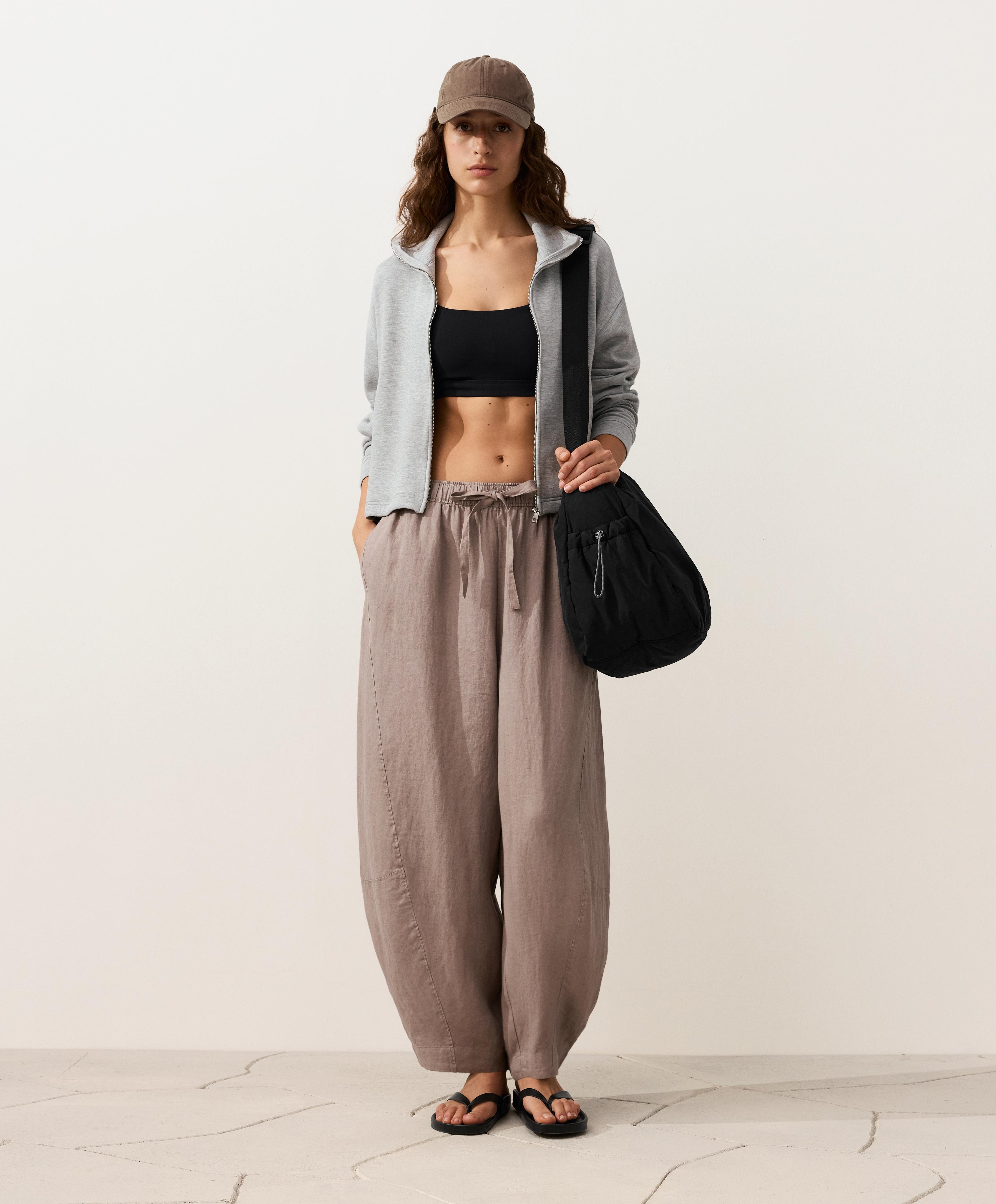 100% linen balloon trousers — TAUPE-GREY