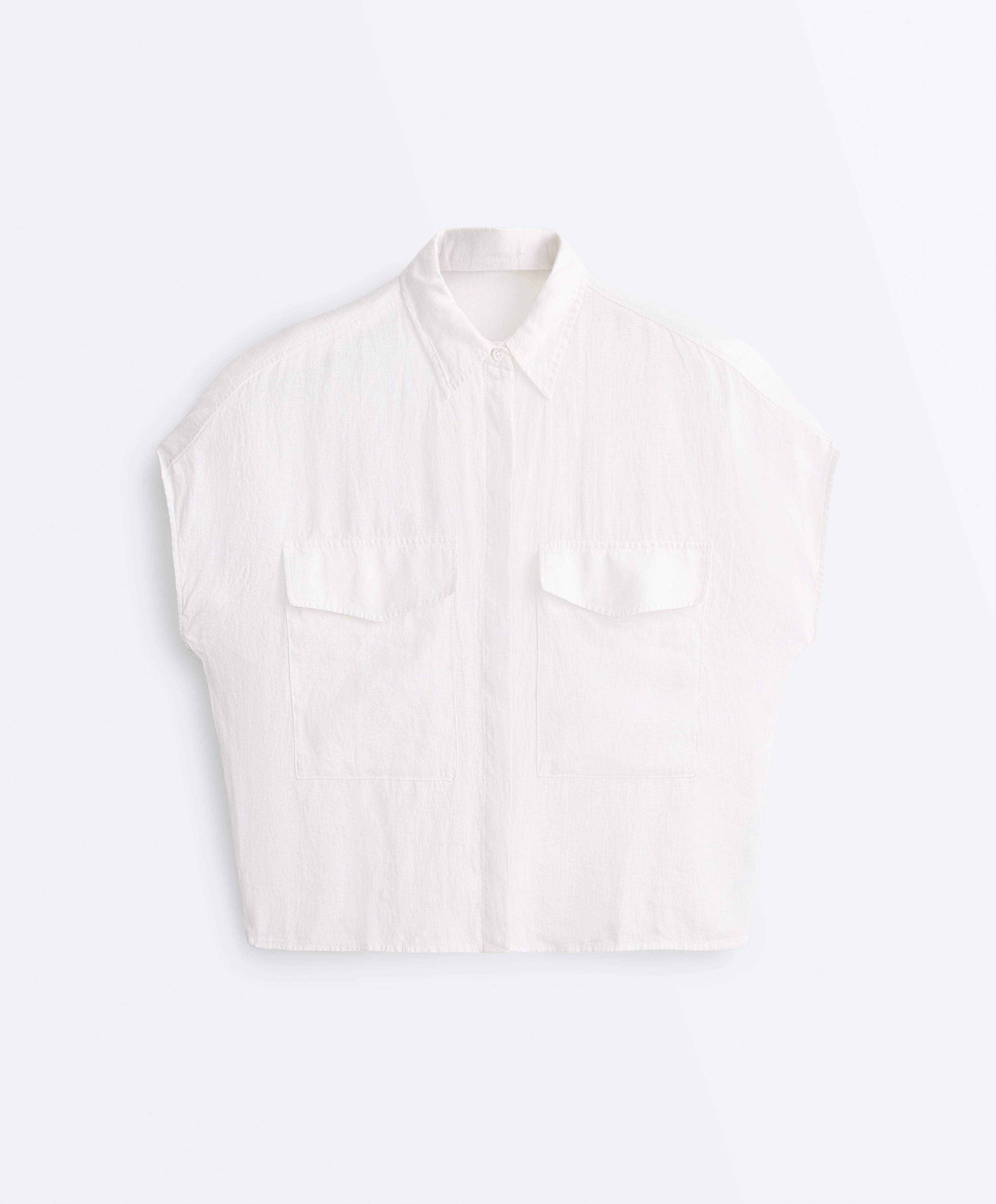 100% linen collared shirt with pockets 100% linen collared shirt with pockets