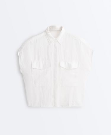 100% linen collared shirt with pockets — WHITE  7
