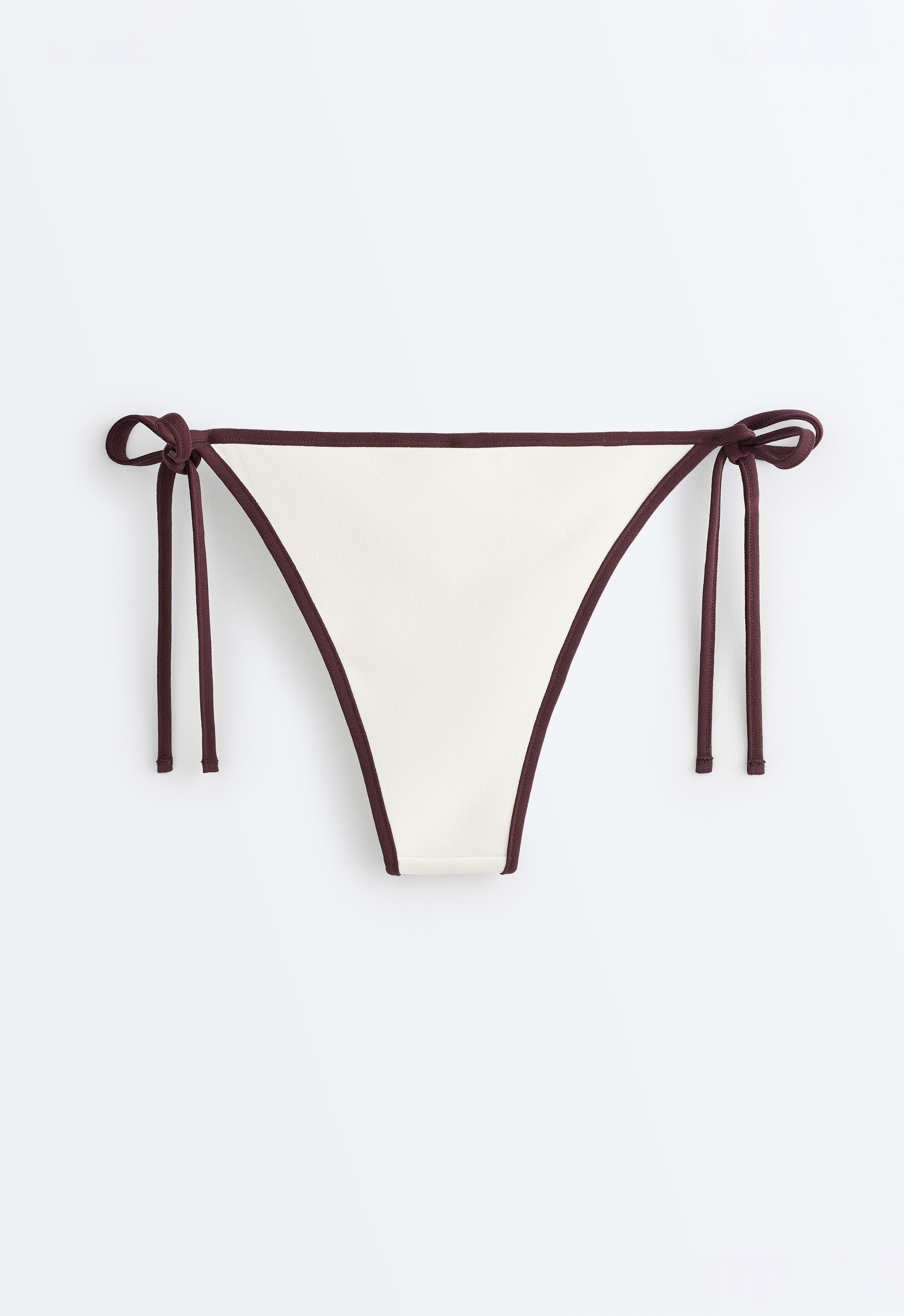 Contrast-trim tie medium-coverage bikini briefs — PALE ECRU