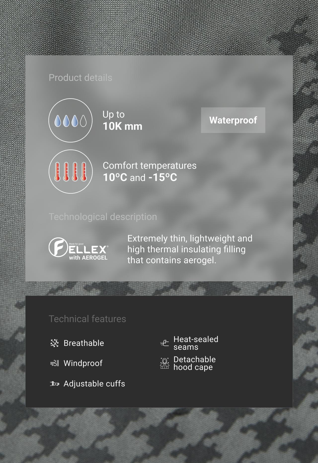 Padded waterproof 10k fellex® jacket with aerogel print reveal effect — MID GREY