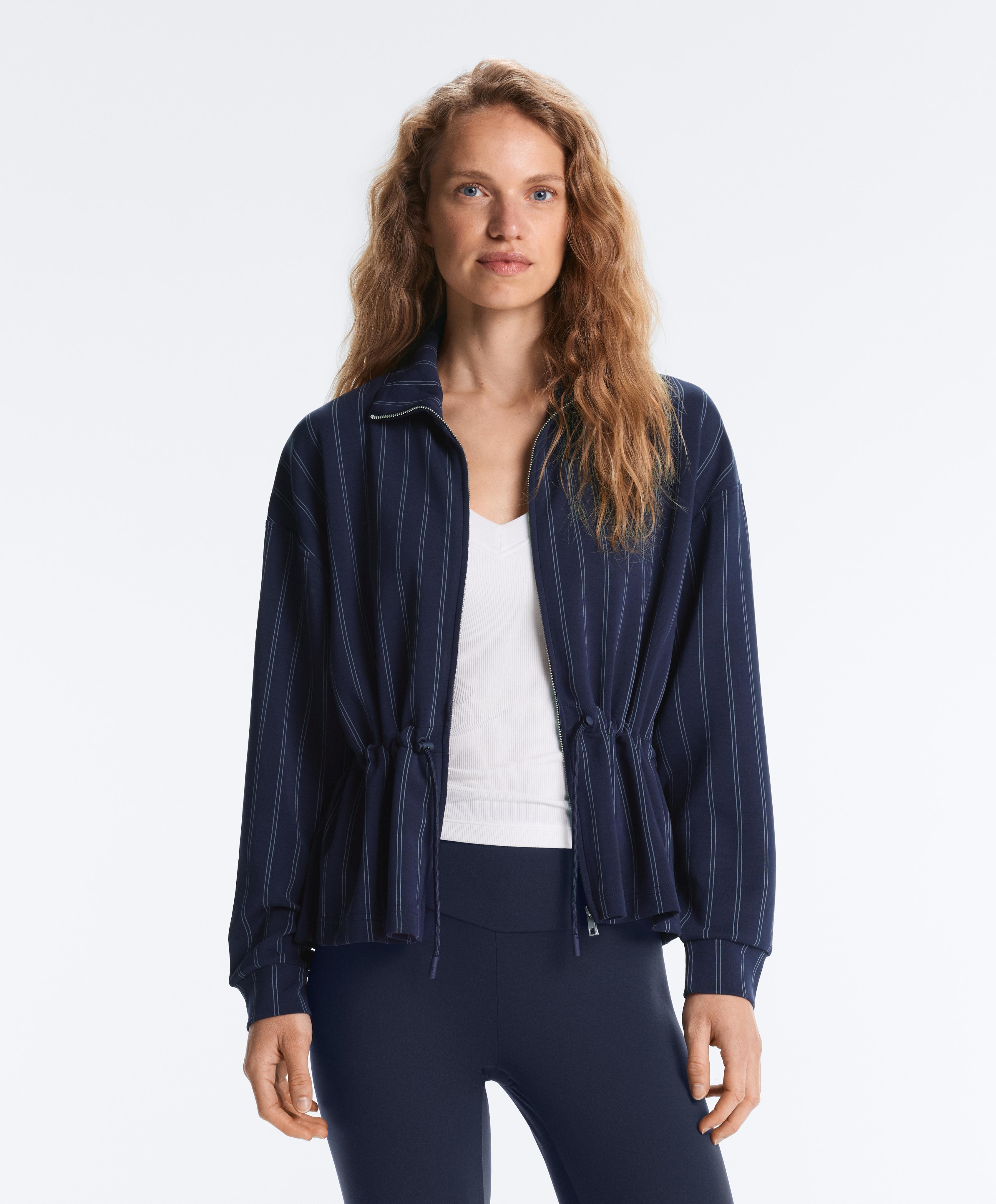 Soft-touch modal jacket with adjustable waist and high collar — NAVY BLUE