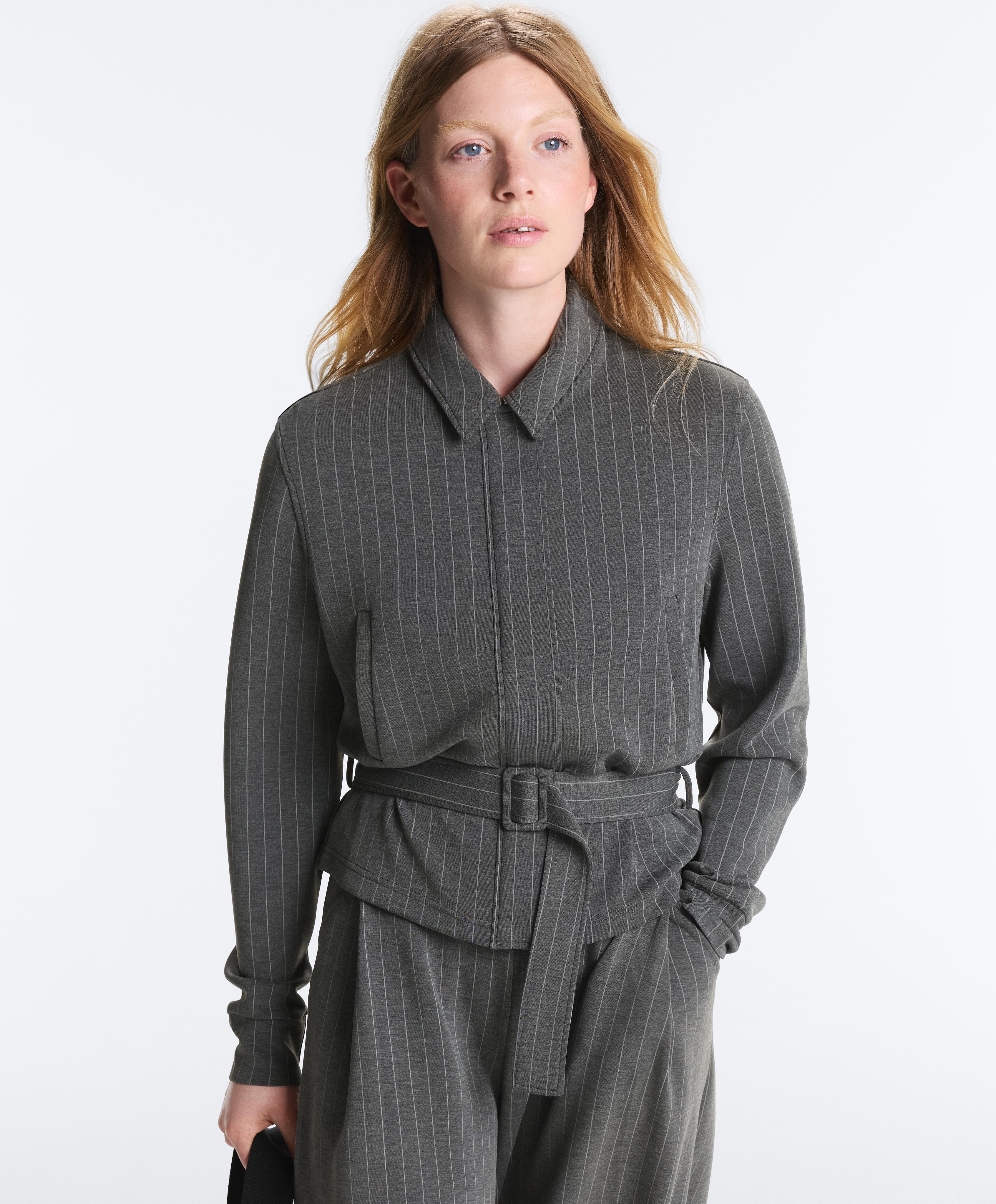Soft-touch modal jacket with belt — DARK GREY