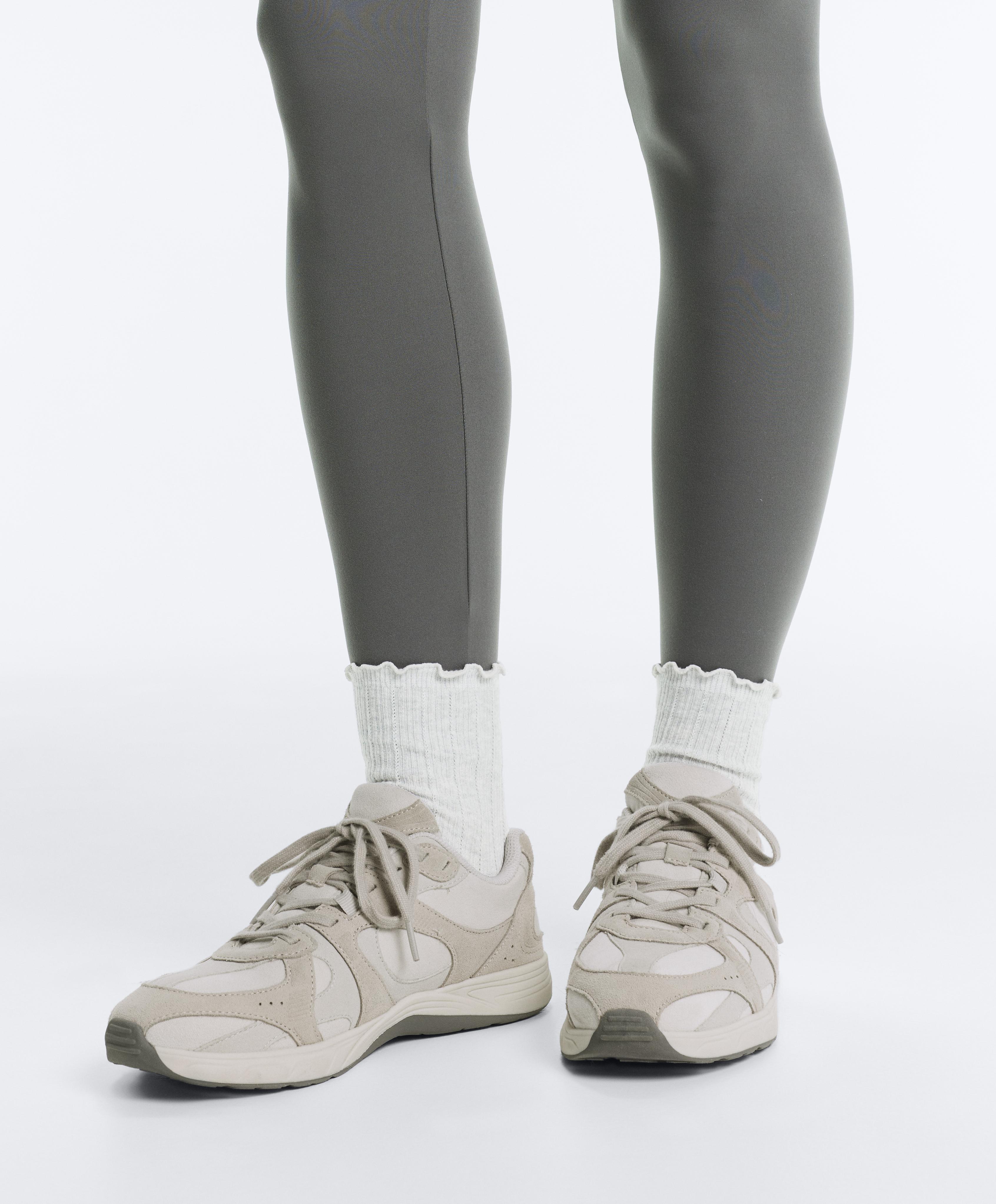 3 pairs of cotton blend quarter socks with curled edge — GREY MELANGE