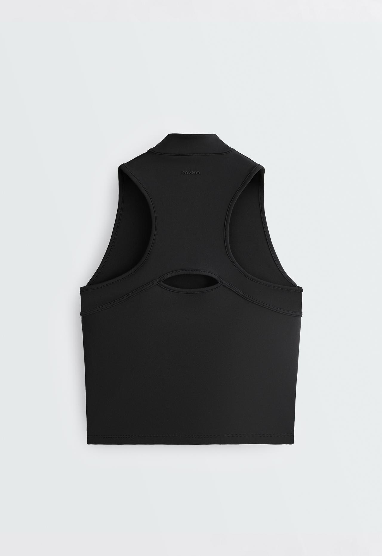 Half-zip sleeveless top — BLACK