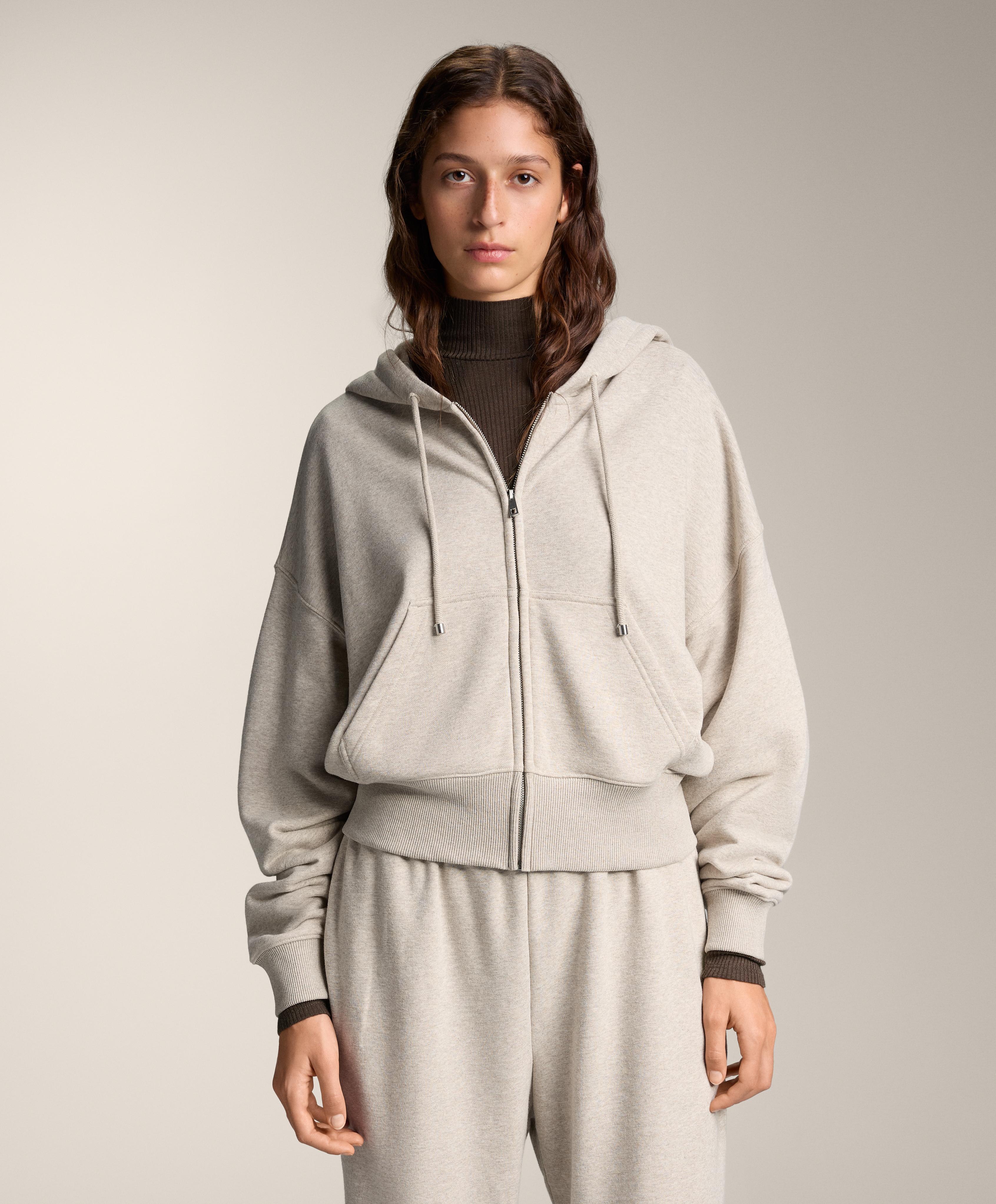 Wide sleeve hooded jacket with cotton — BEIGE