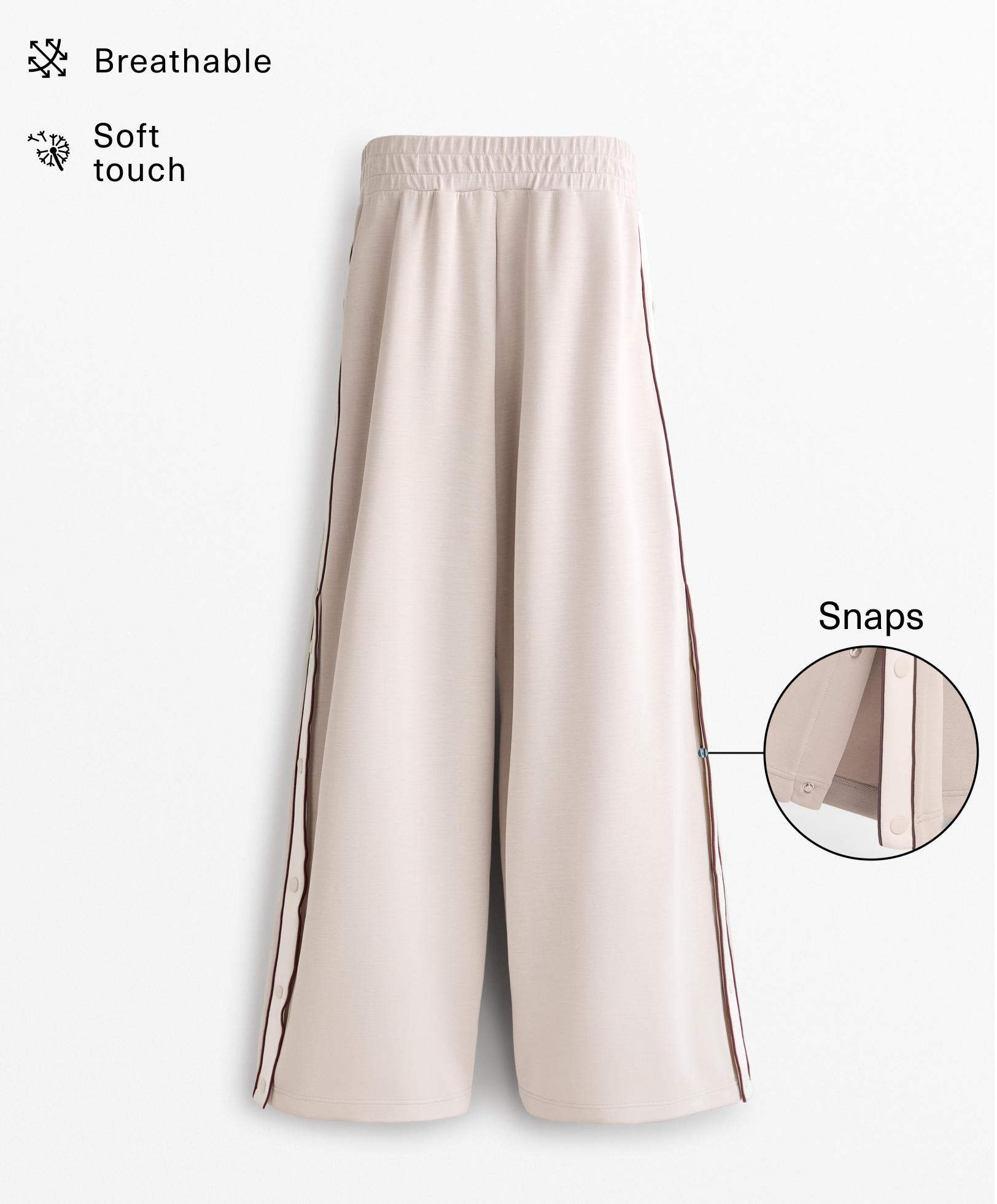 Wide-leg straight trousers with soft-touch modal and side buttons