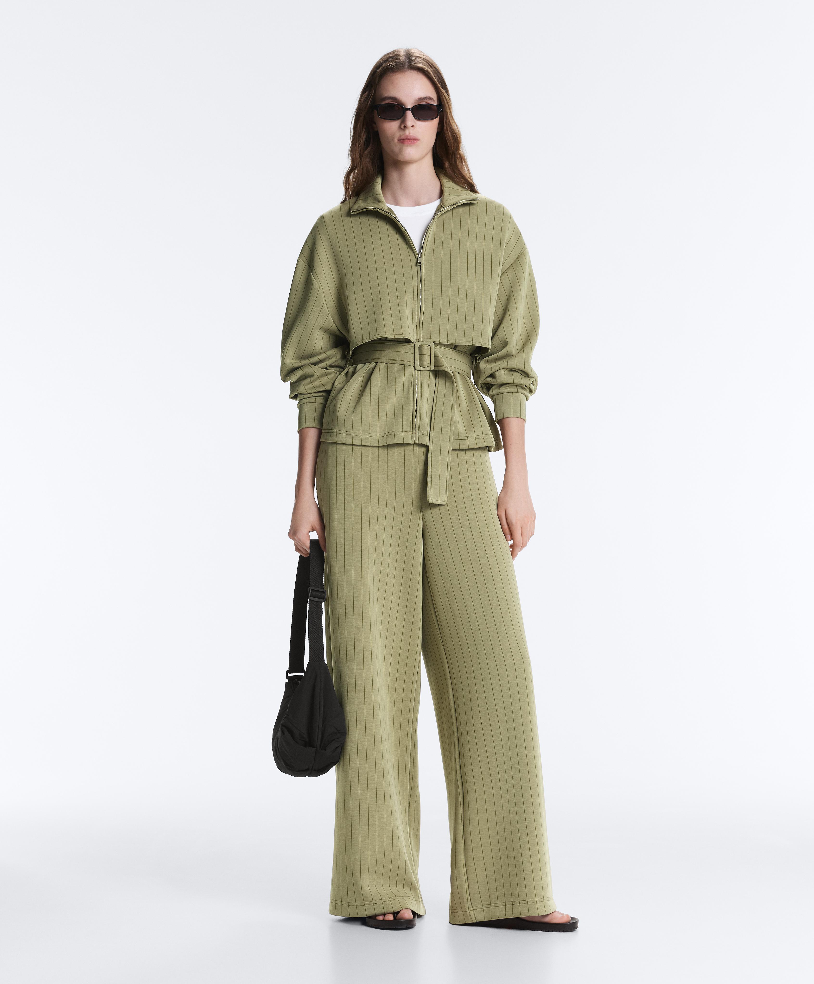 Boxy cape jacket with soft-touch modal pinstripe — YELLOW GREEN
