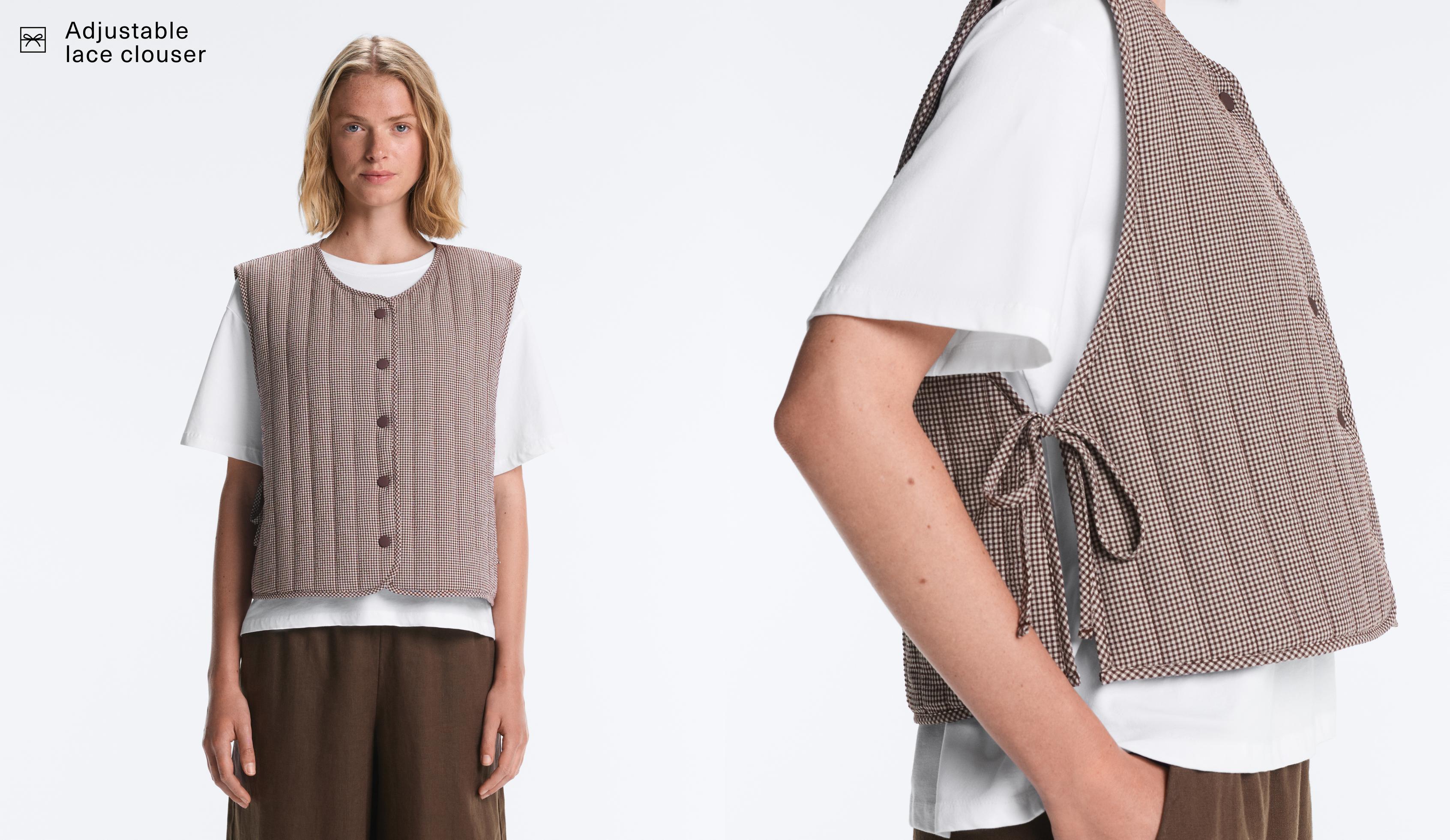 Gingham quilted gilet — MID-BROWN