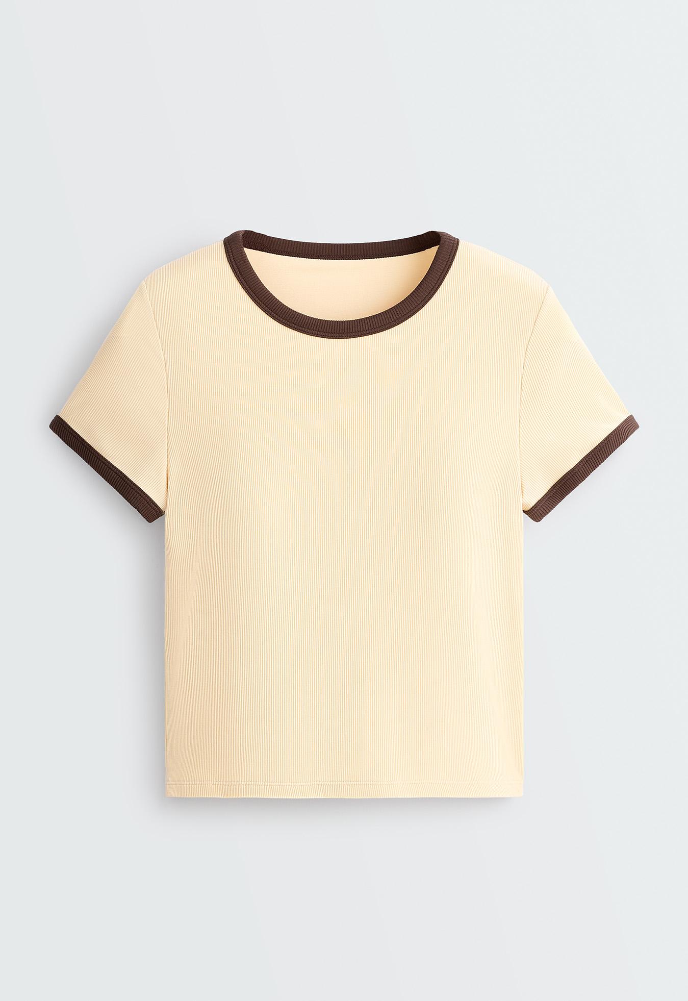 Contrast rib modal blend short-sleeved tank top — BUTTER YELLOW