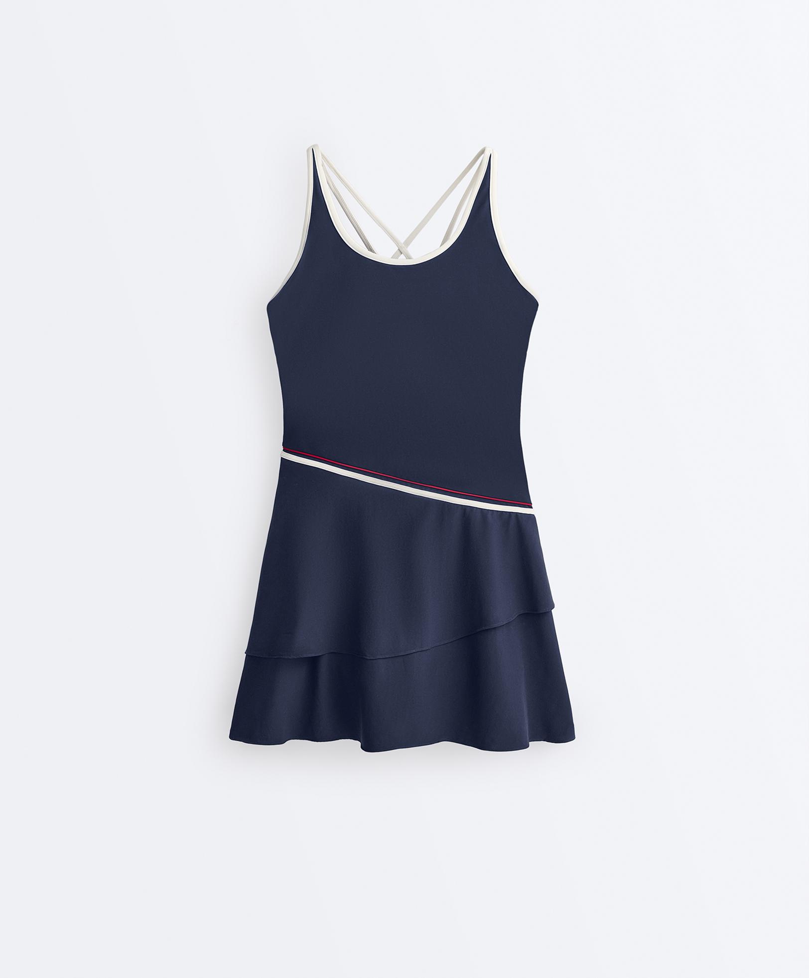 Comfortlux short dress with ruffles — NAVY BLUE
