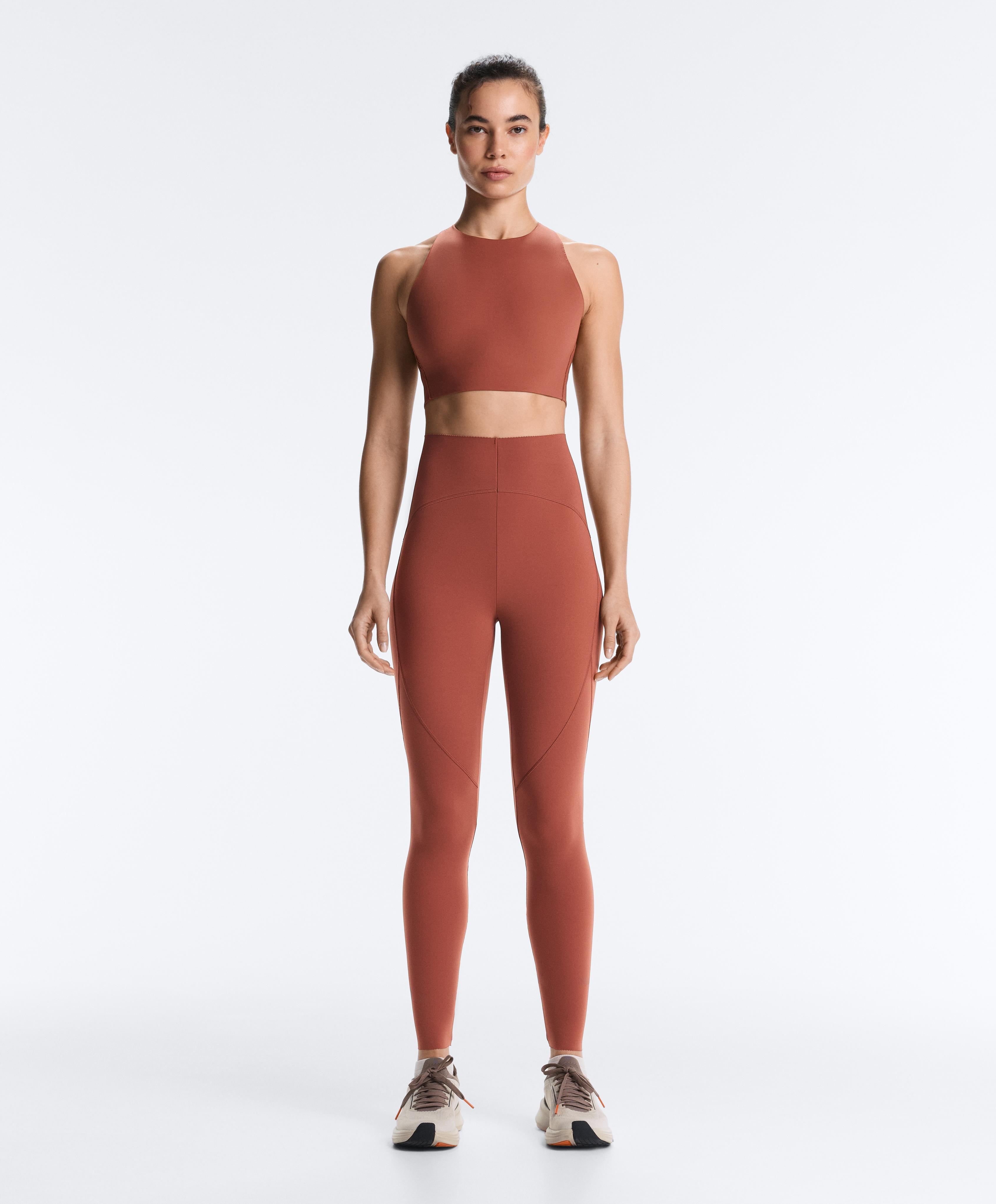 Basic compressive high-waisted ankle-length leggings — WASHED TERRACOTTA