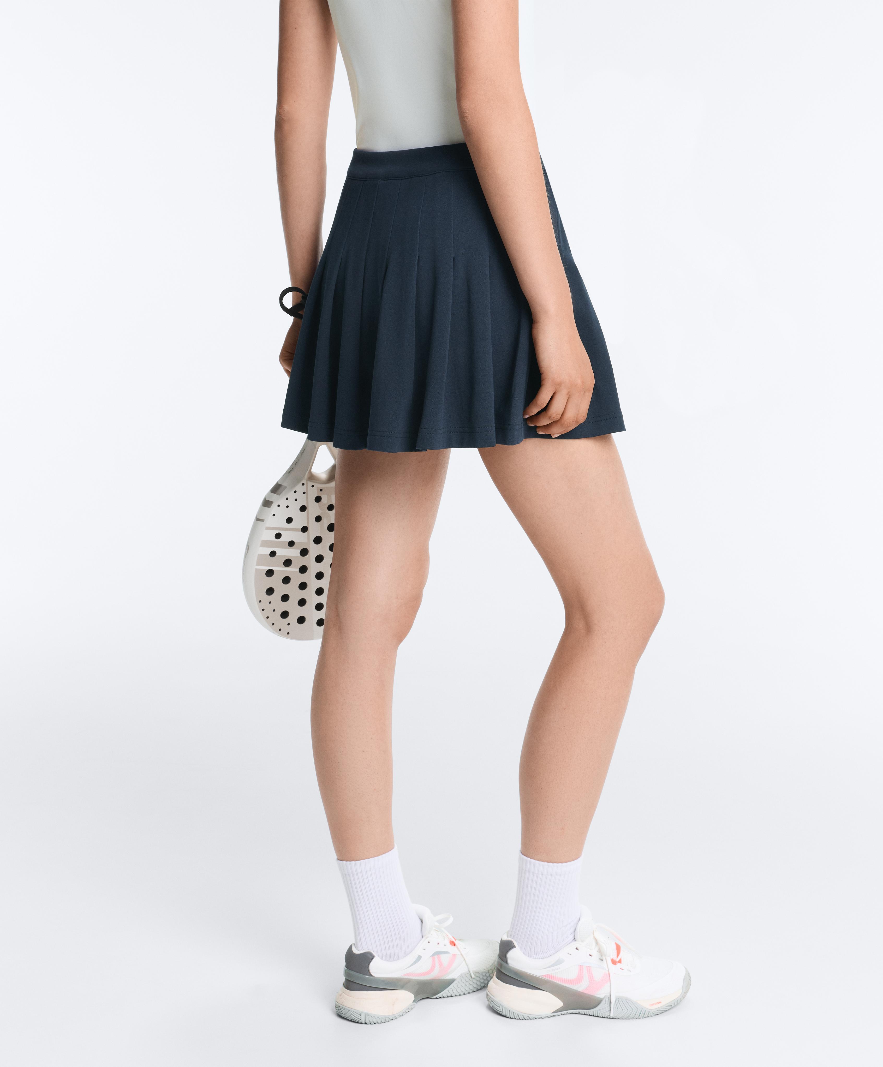 Cotton piqué pleated mini skirt — NAVY BLUE