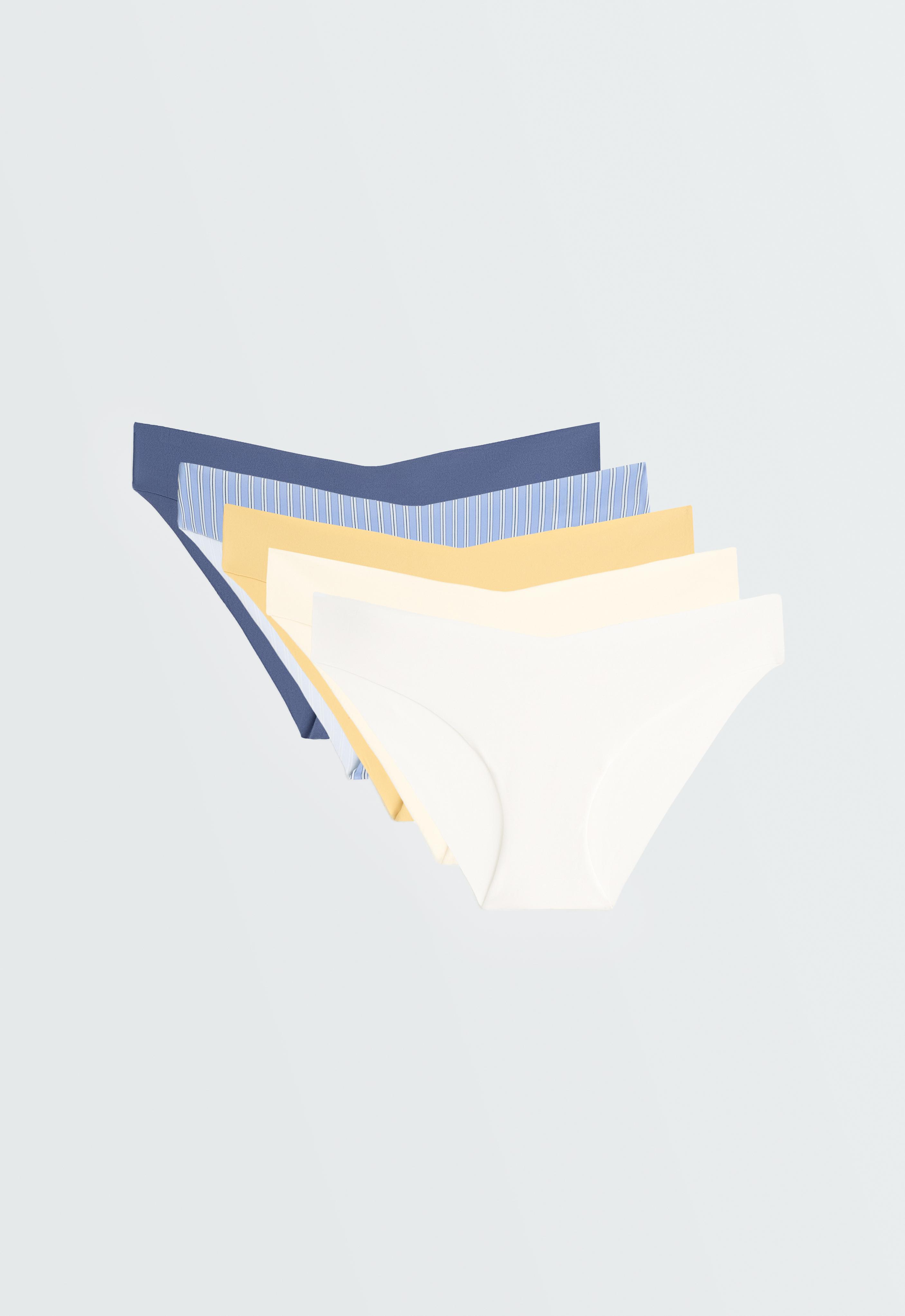 5 laser-cut invisible polyamide blend V-cut bikini briefs — MID-YELLOW