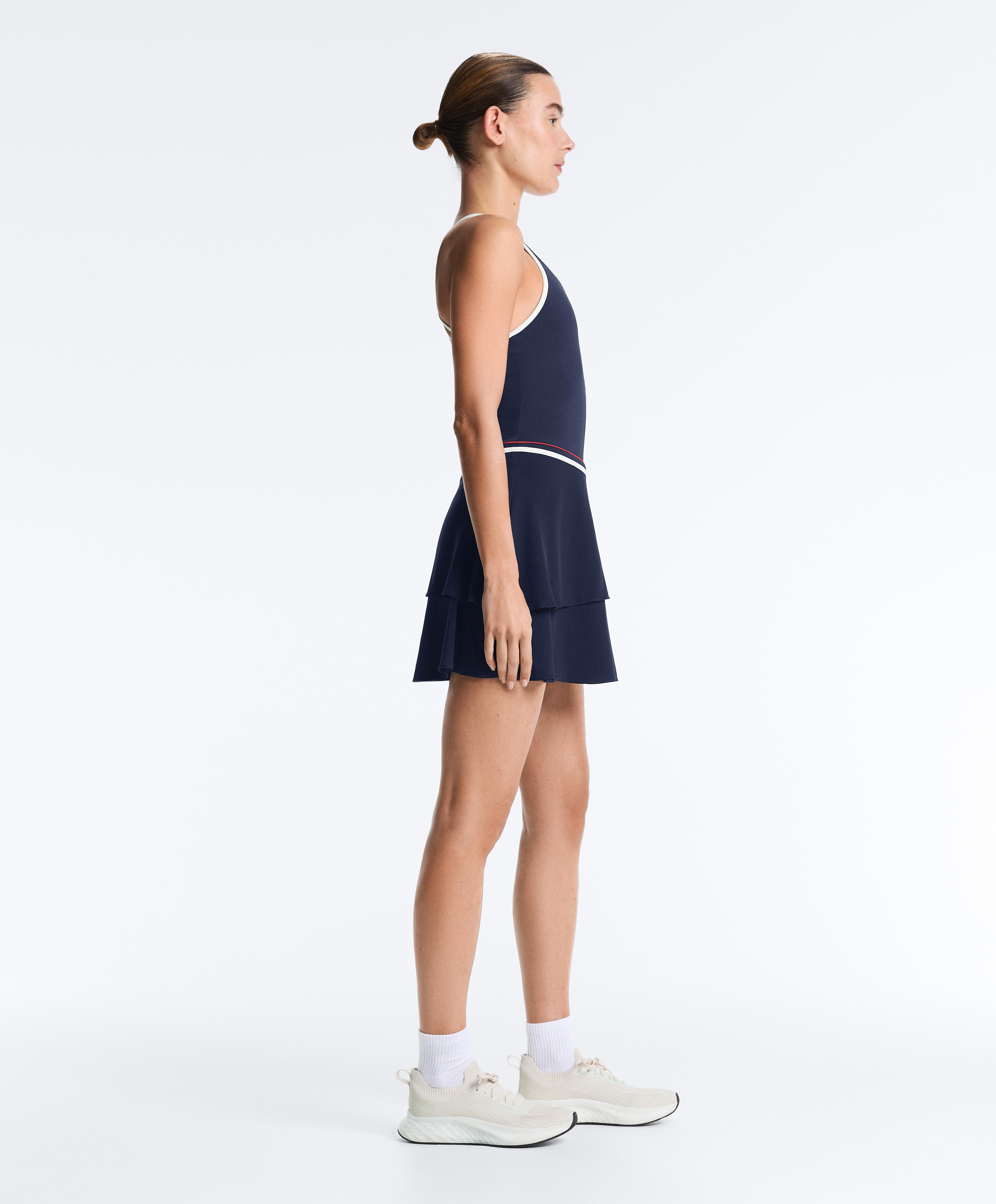 Comfortlux short dress with ruffles — NAVY BLUE