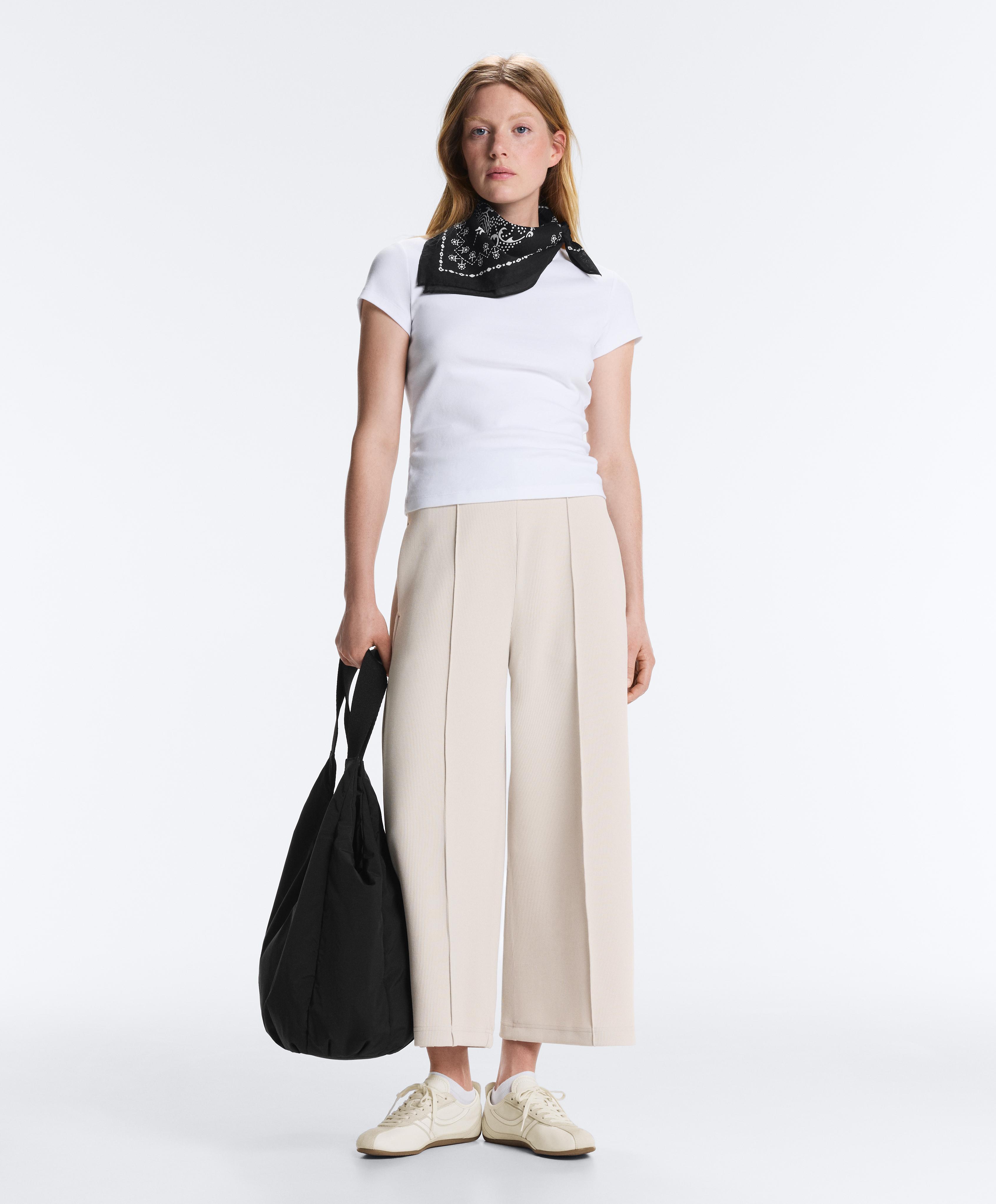 High-waisted crop trousers with modal — PALE MINK