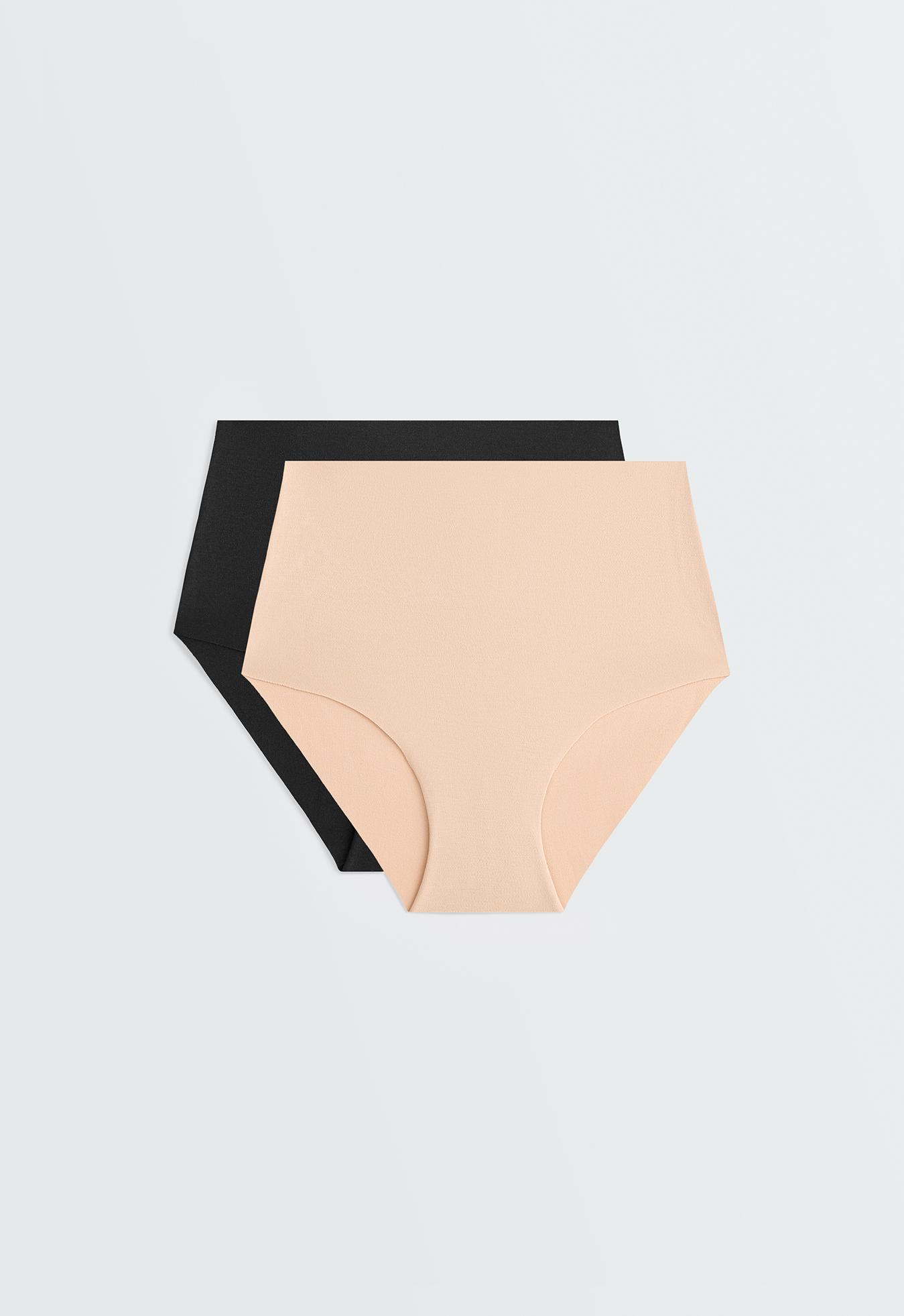 2 invisible cotton blend mid-rise classic briefs — BEIGE